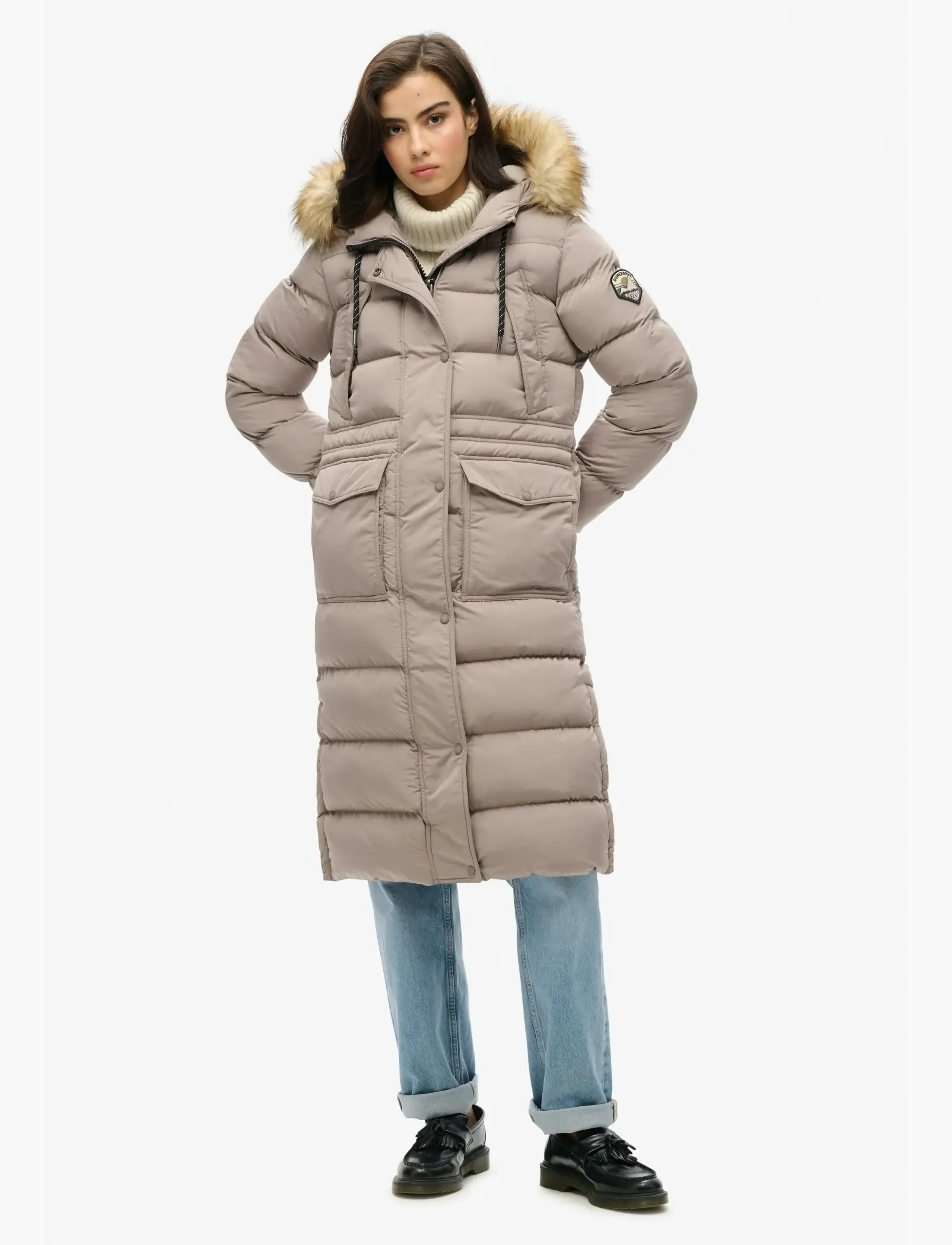 Superdry - EVEREST FAUX FUR LONGLINE JKT - deep beige - 4