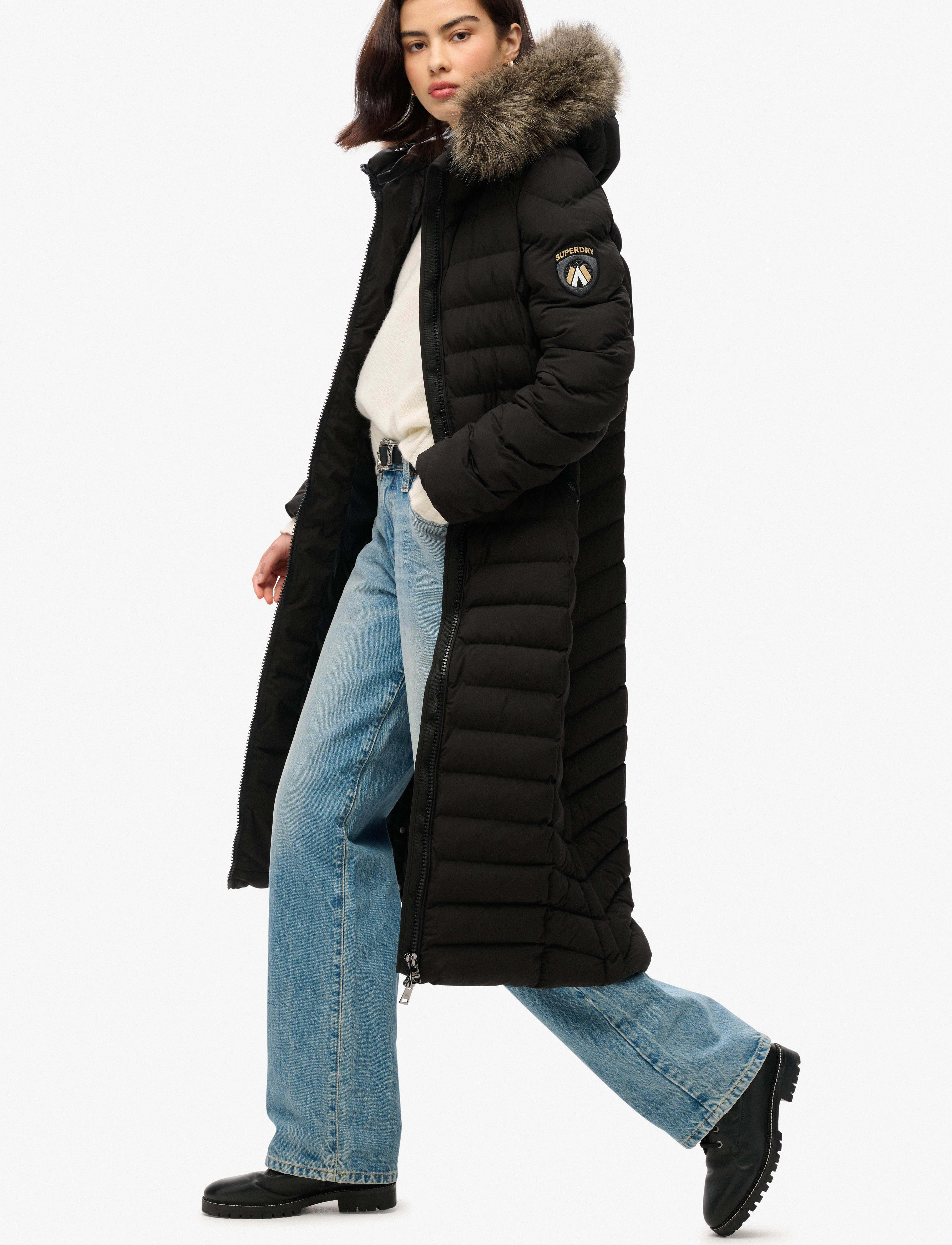 Superdry - FUJI FAUX FUR HOODED LONGLINE - black - 2