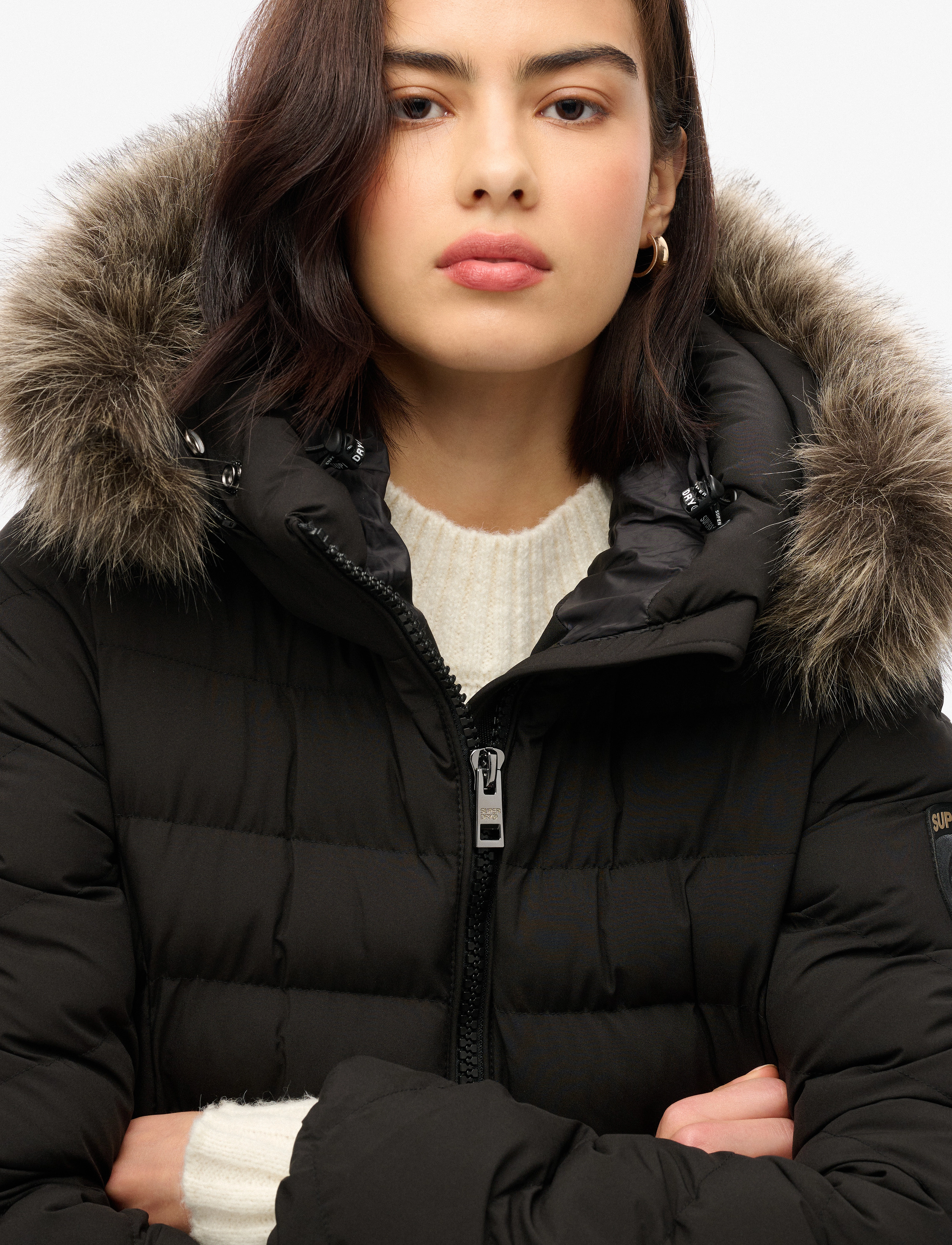Superdry - FUJI FAUX FUR HOODED LONGLINE - black - 4