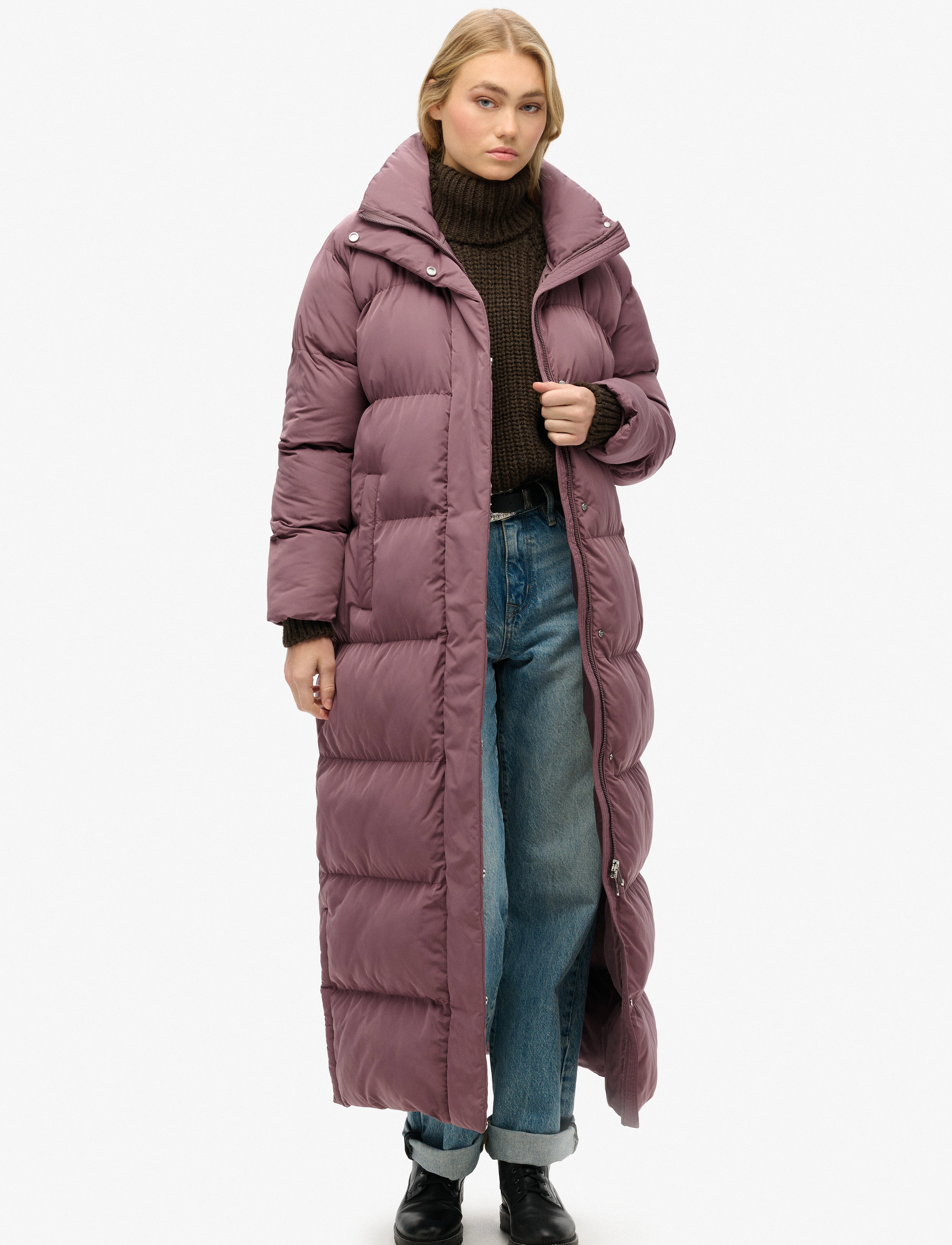 Superdry Maxi Longline Puffer Jacket, XS, Purple, Frakker > Vatterede Frakker, Dame