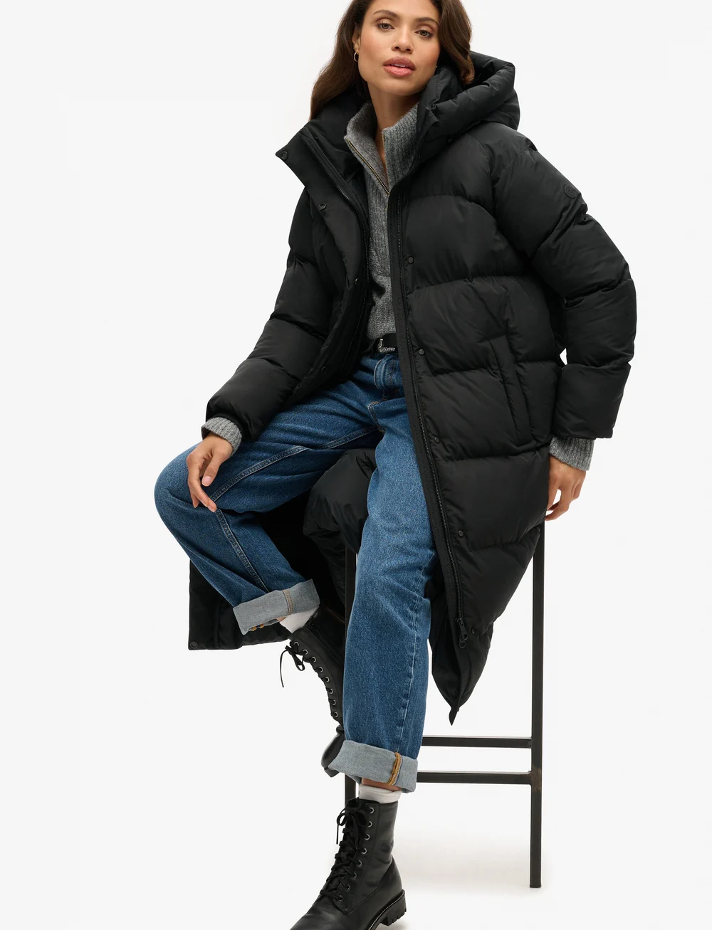 Superdry - LONGLINE HOODED PUFFER JACKET - dunfrakker - black - 2