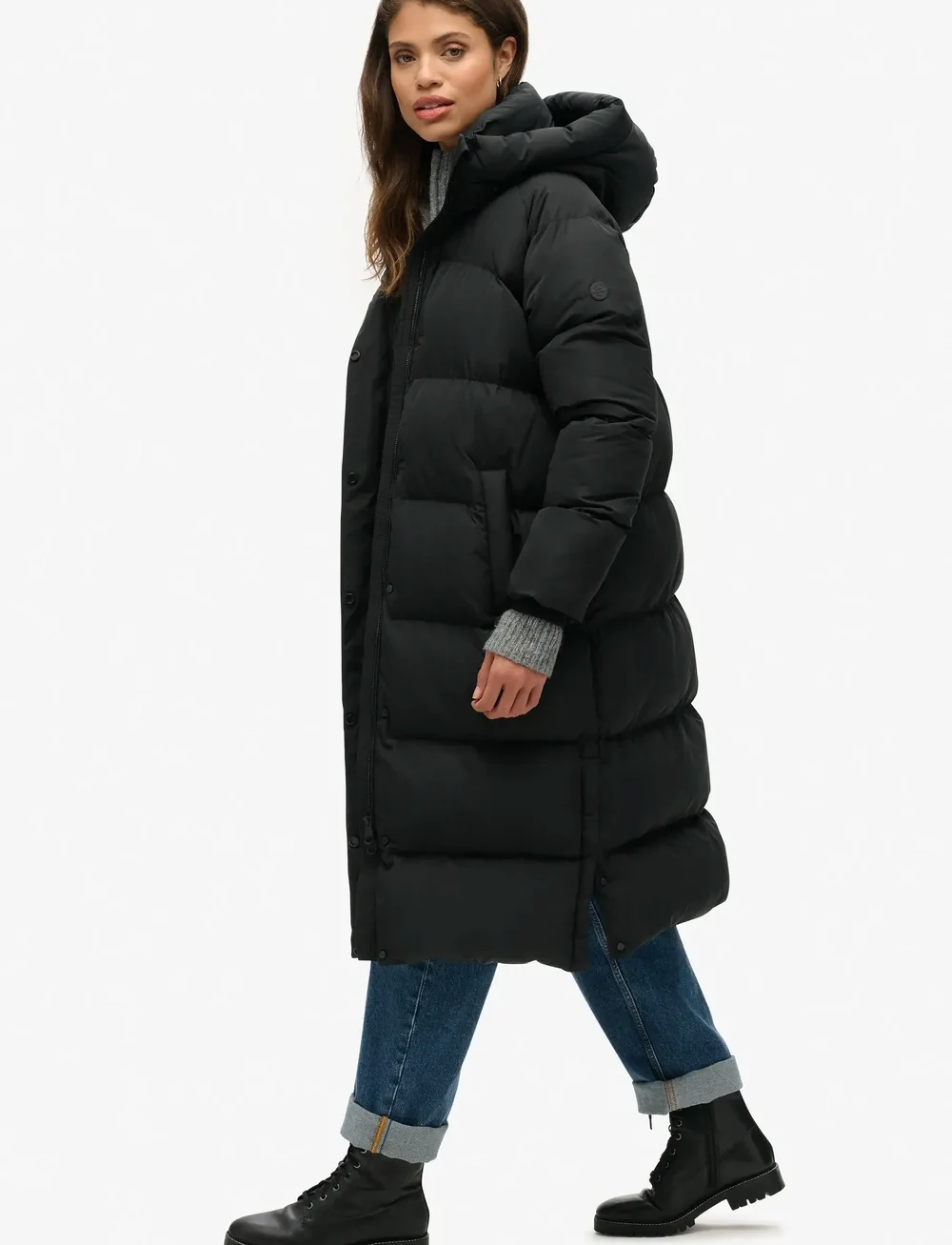 Superdry - LONGLINE HOODED PUFFER JACKET - dunfrakker - black - 4