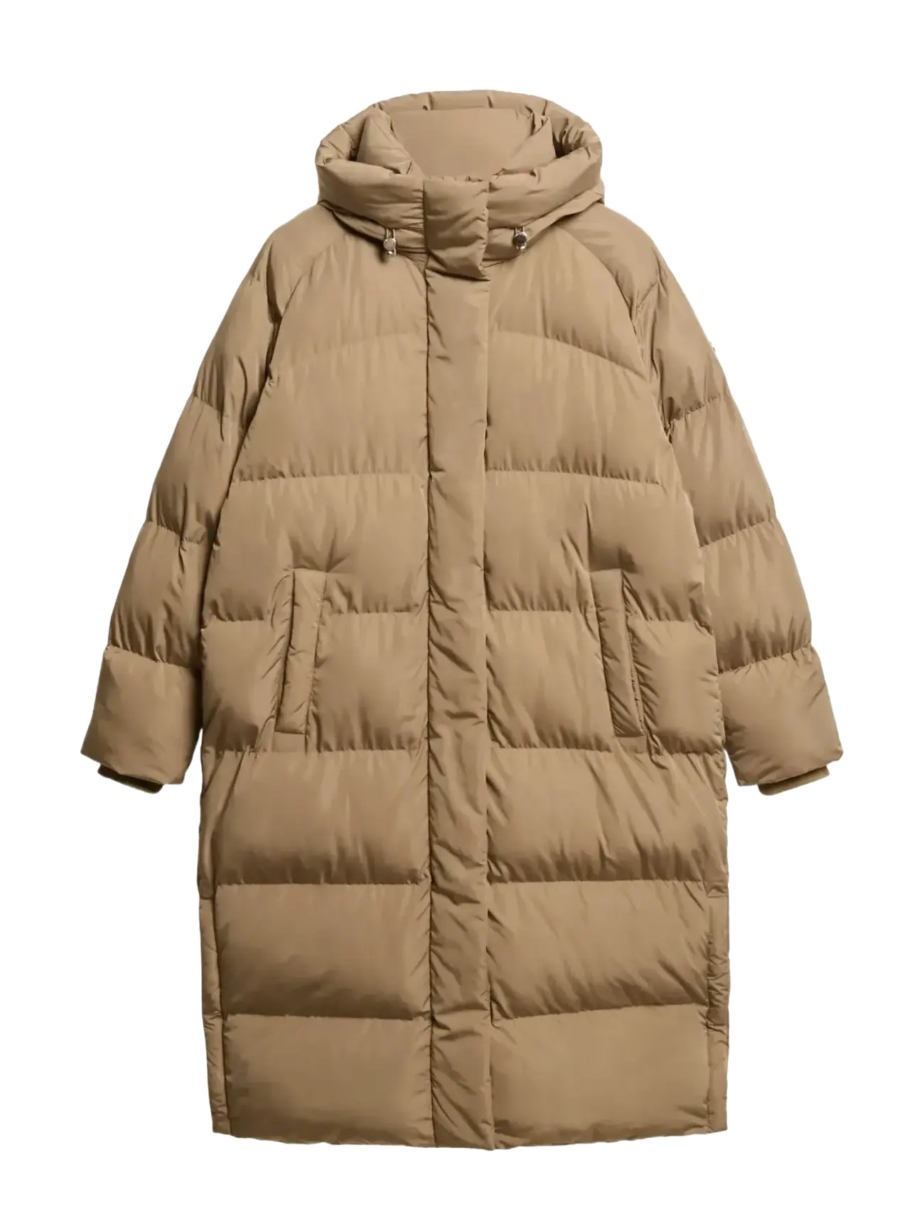SUPERDRY Longline Hooded Puffer Jacke Beige - XL - Damen