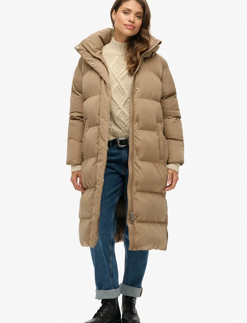 Superdry - LONGLINE HOODED PUFFER JACKET - manteaux d'hiver - fossil brown - 0