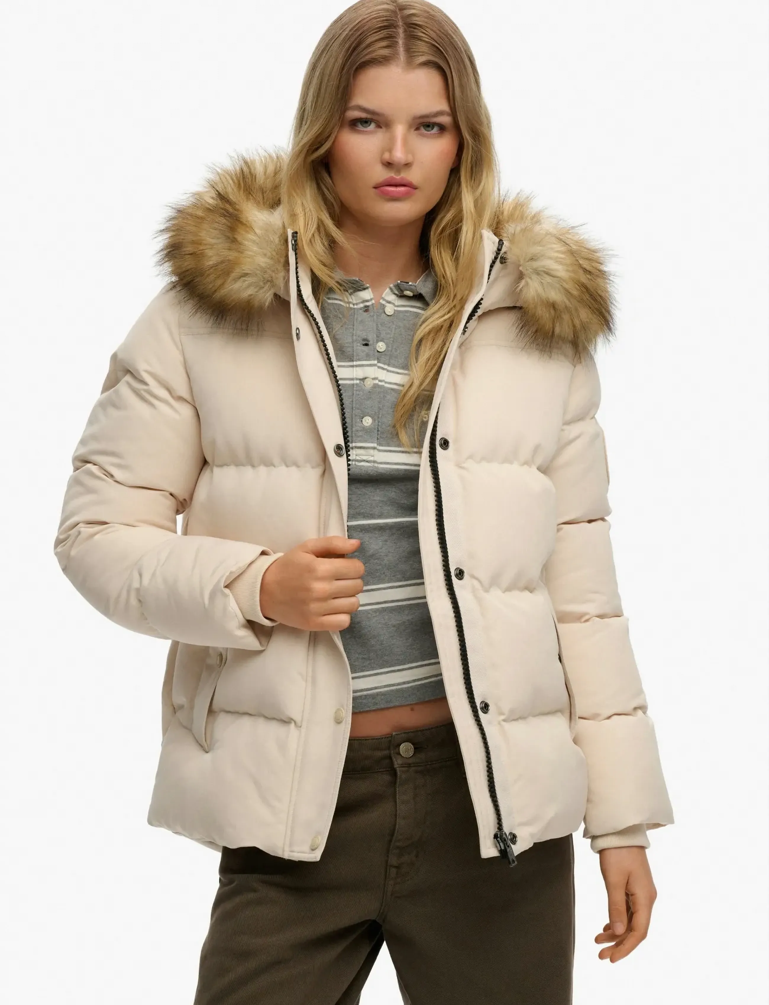 Superdry EVEREST 5 BAFFLE PUFFER JKT - Vinterjakker - PINK TINT / cream