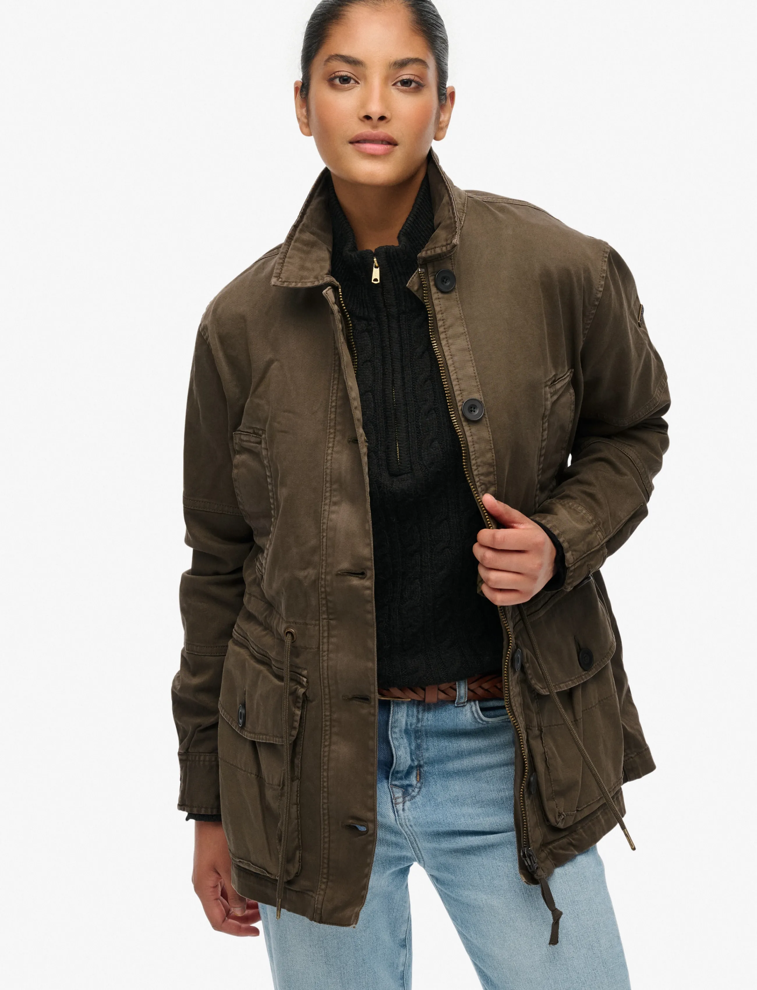 Superdry DROPPED WAIST JACKET - Jakker - DEEP OLIVE / khaki/green