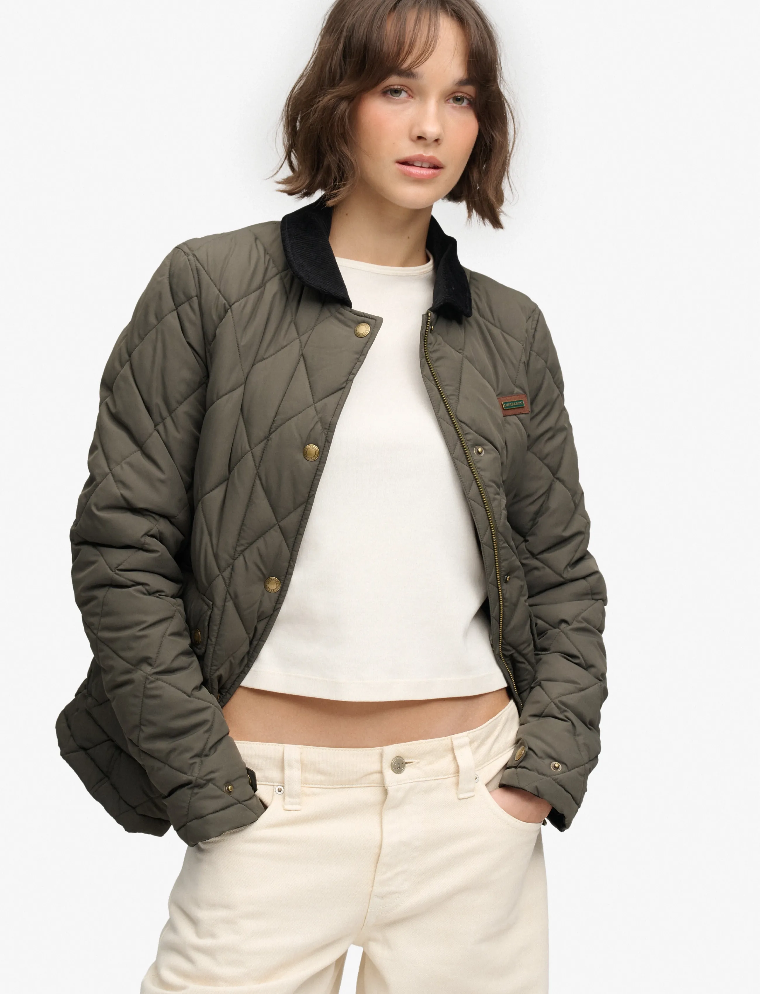 Superdry CORD TRIMMED LINER JACKET - Tøj - ARMY KHAKI / khaki/green