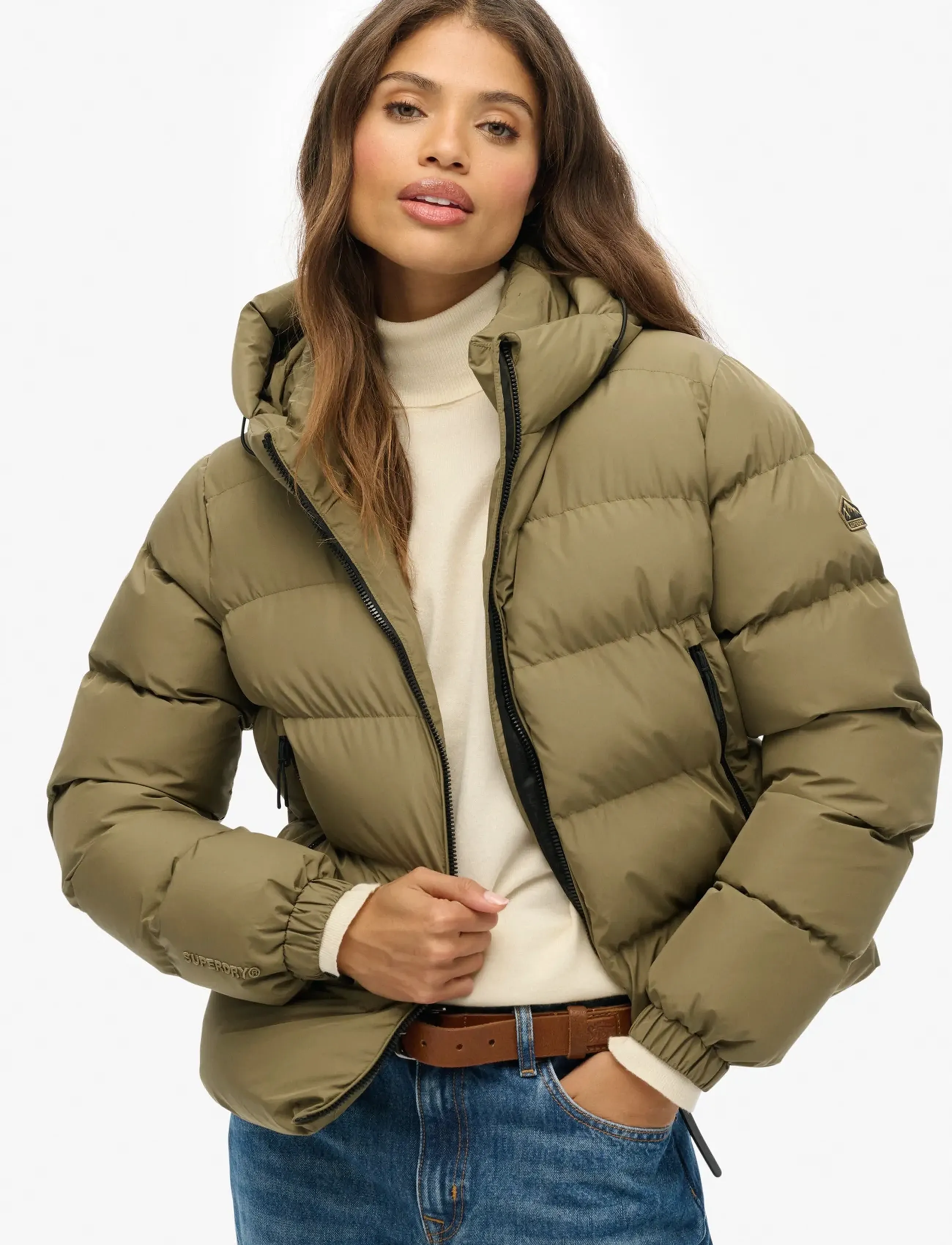 Superdry Hooded Sports Puffer Jacket, XL, Jackets, Khakigrün - Padded Frauen
