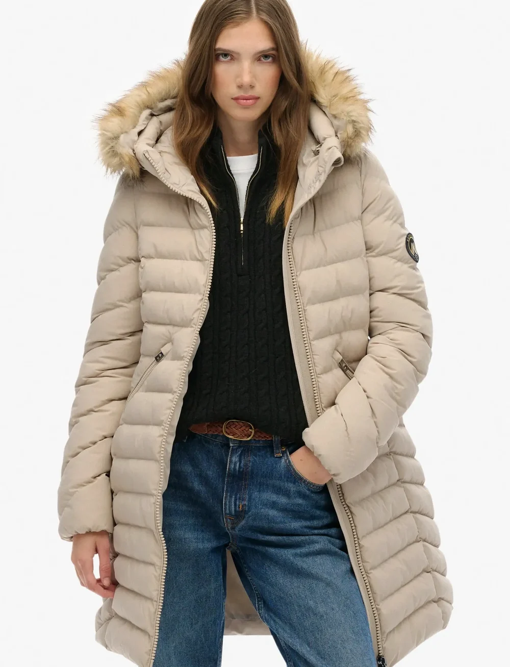 Superdry - FUJI FAUX FUR HOOD MID LENGTH - dunkappor - chateau grey - 0