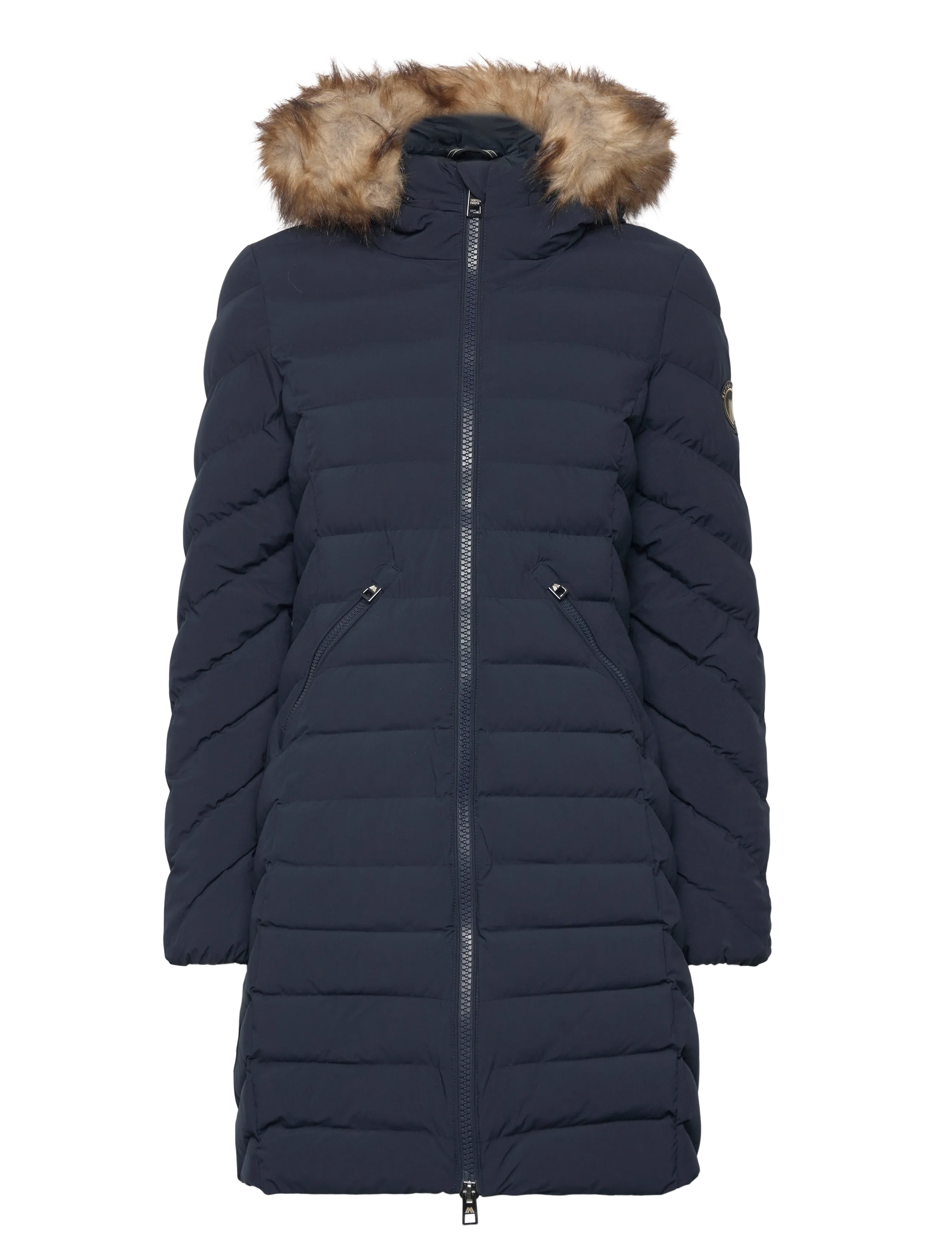 SUPERDRY Fuji Kunstpelz Hood Mid Length Navy - S - Damen