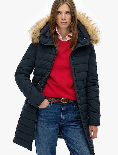 Superdry FUJI FAUX FUR HOOD MID LENGTH - Sulemantlid - ECLIPSE NAVY / navy