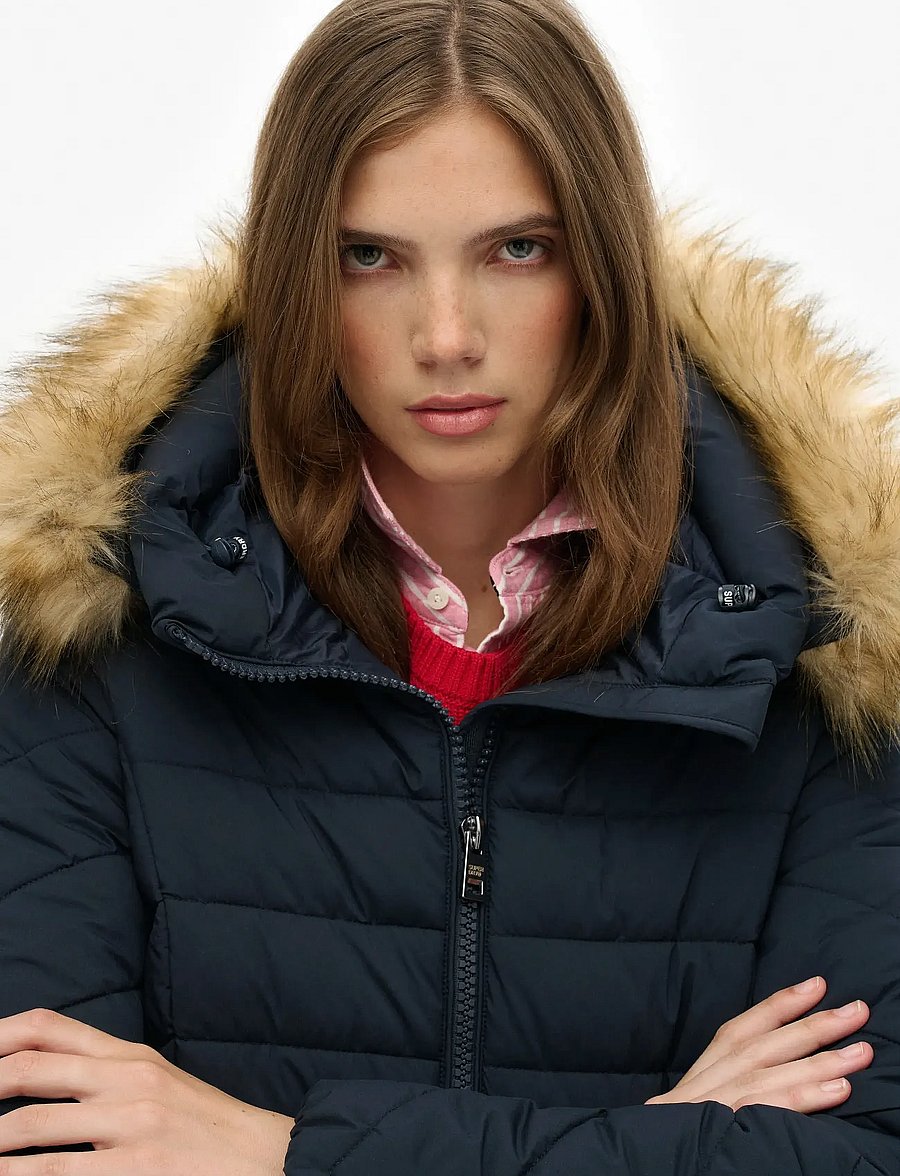 Superdry - FUJI FAUX FUR HOOD MID LENGTH - kurtki zimowe - eclipse navy - 3