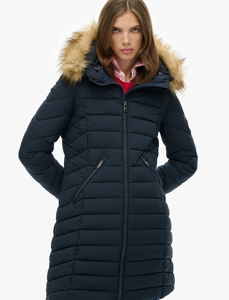 Superdry - FUJI FAUX FUR HOOD MID LENGTH - dunkappor - eclipse navy - 4