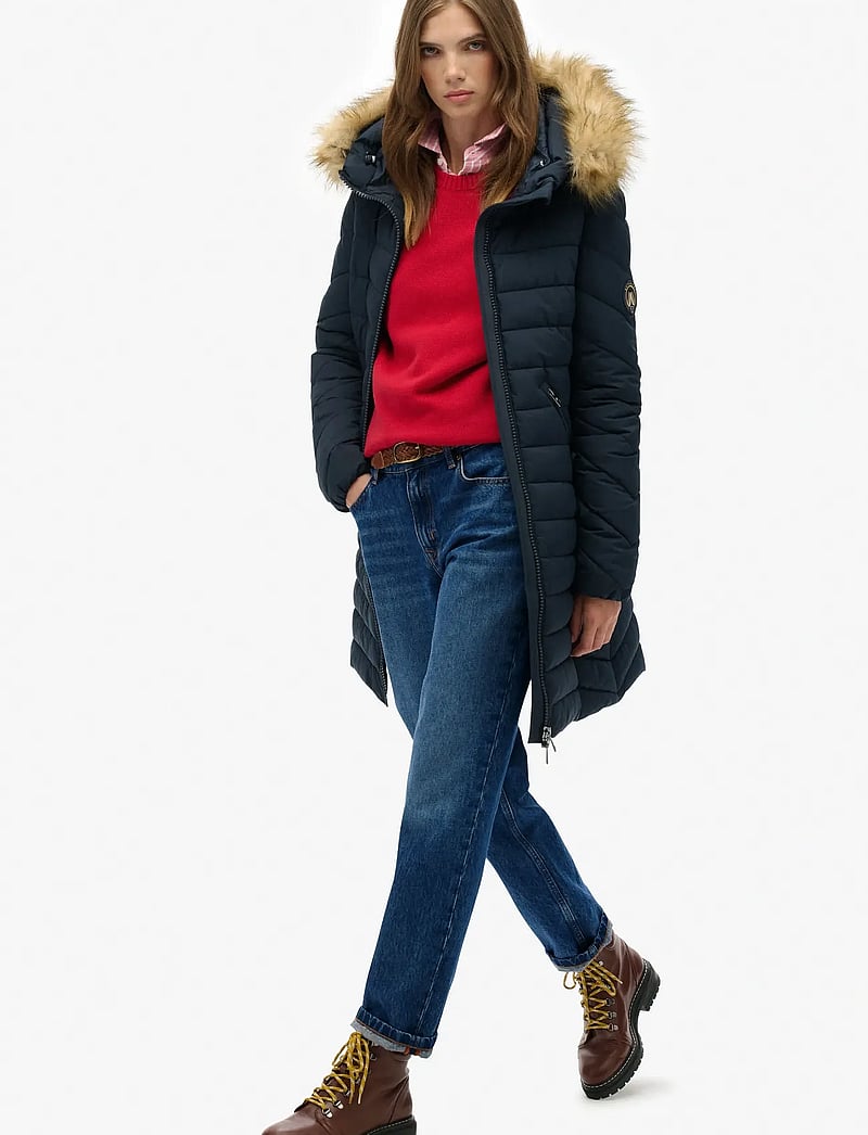 Superdry - FUJI FAUX FUR HOOD MID LENGTH - dunkappor - eclipse navy - 5