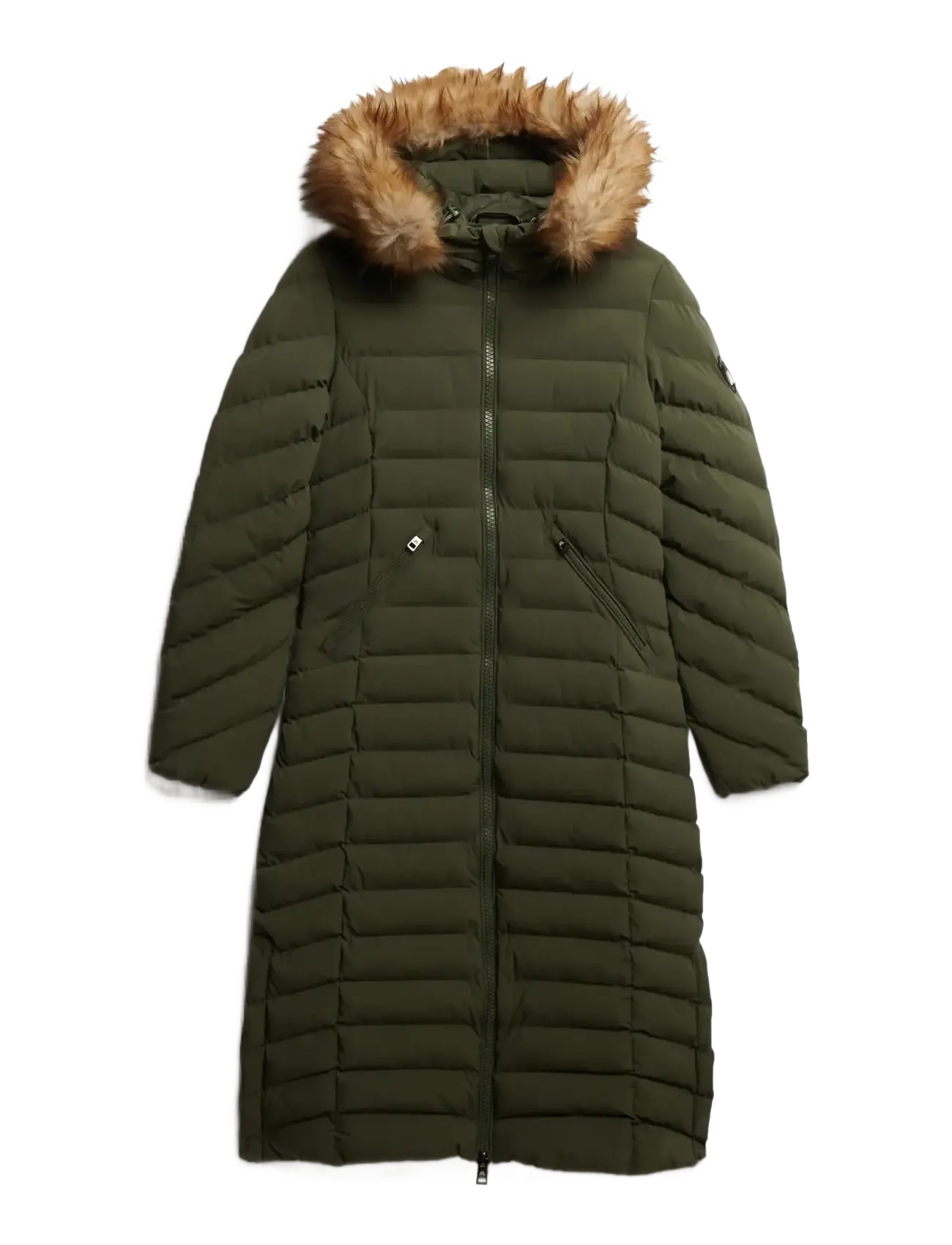 SUPERDRY Fuji Kunstpelz Hooded Longline Grün - S - Damen