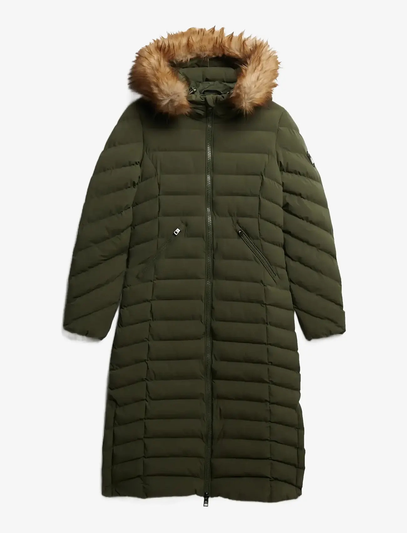 Superdry - FUJI FAUX FUR HOODED LONGLINE - dunjackor - beetle green - 1