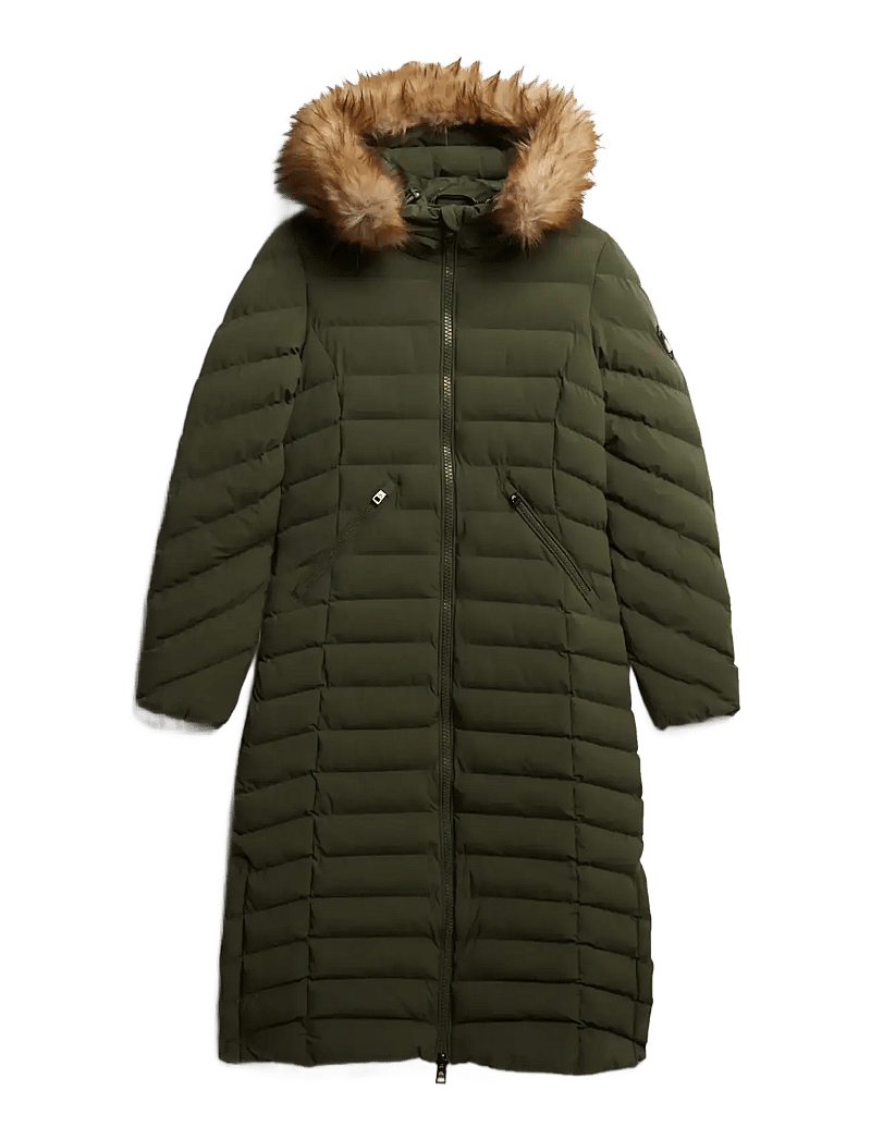 Superdry - FUJI FAUX FUR HOODED LONGLINE - dunjackor - beetle green - 1