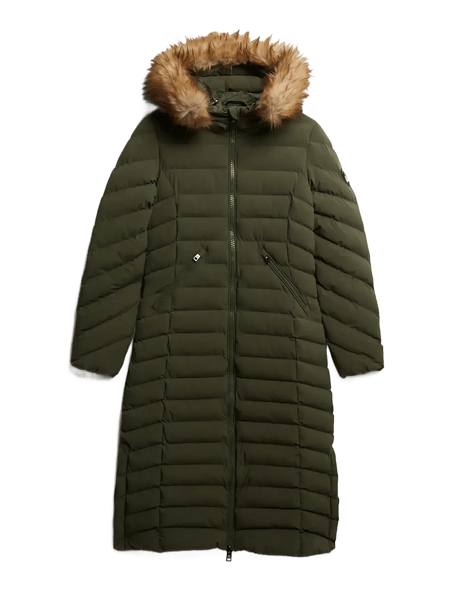 Superdry - FUJI FAUX FUR HOODED LONGLINE - vestes d'hiver - beetle green - 1