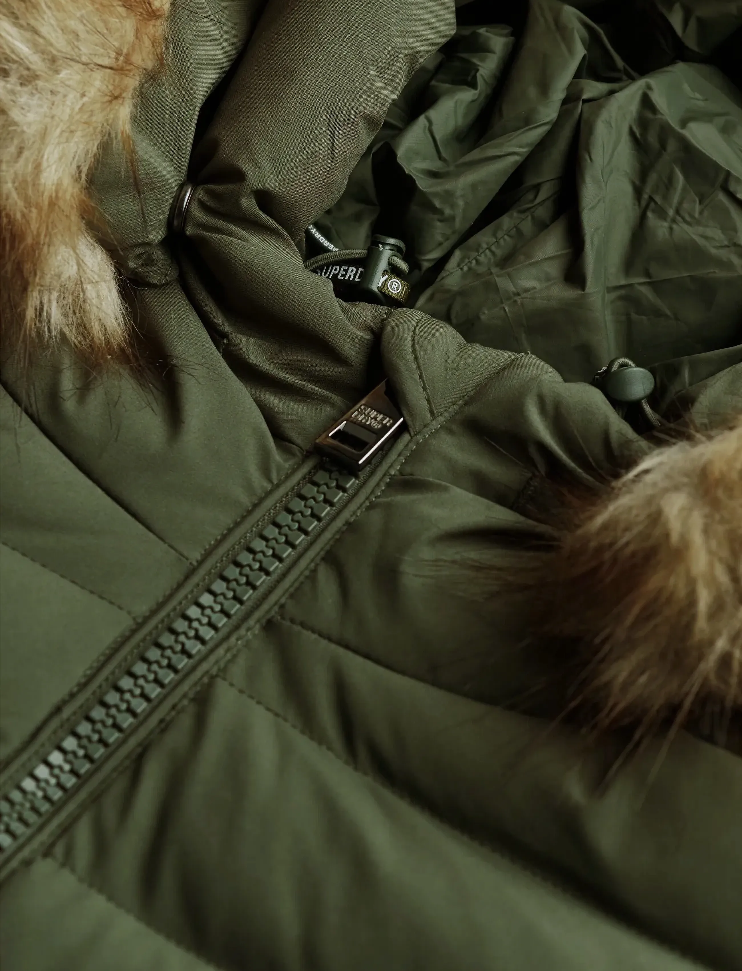 Superdry - FUJI FAUX FUR HOODED LONGLINE - vestes d'hiver - beetle green - 2