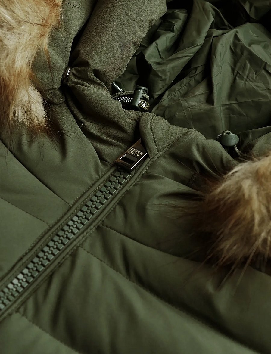 Superdry - FUJI FAUX FUR HOODED LONGLINE - vestes d'hiver - beetle green - 2