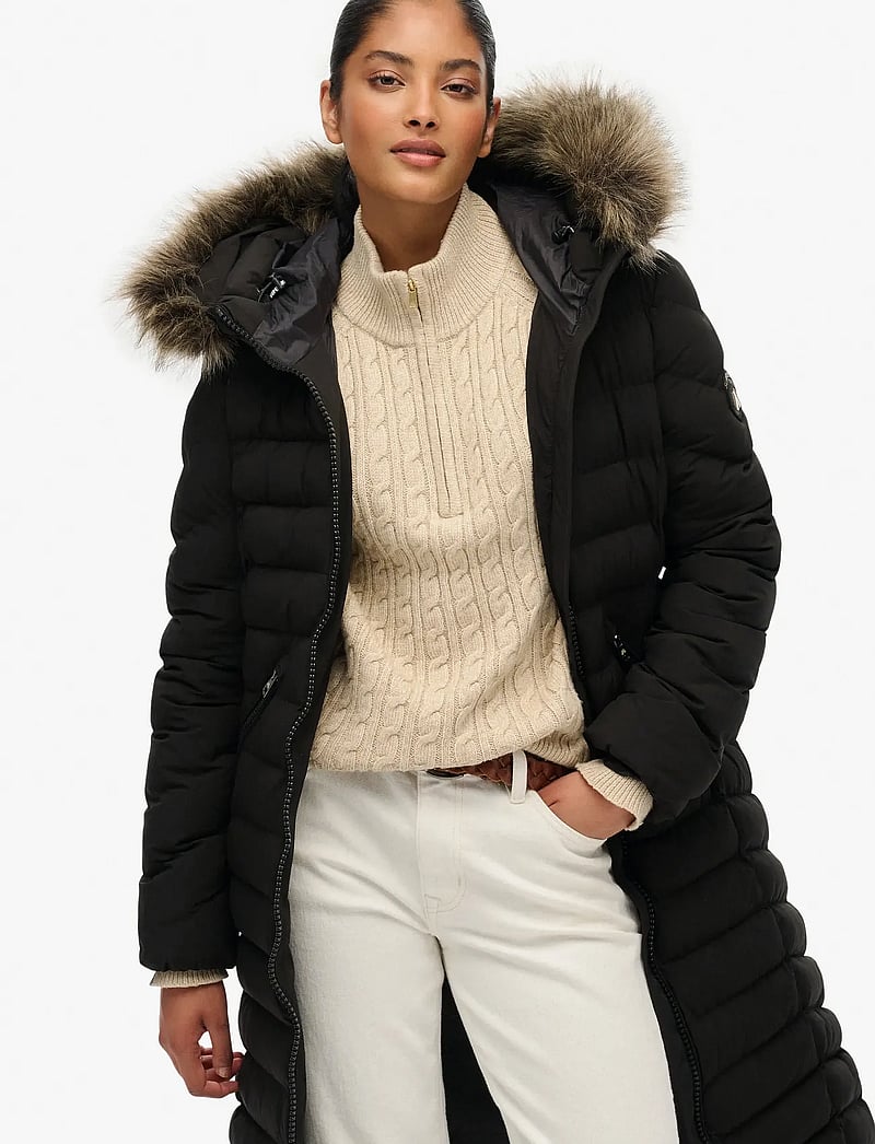 Superdry - FUJI FAUX FUR HOODED LONGLINE - dunjackor - black - 0