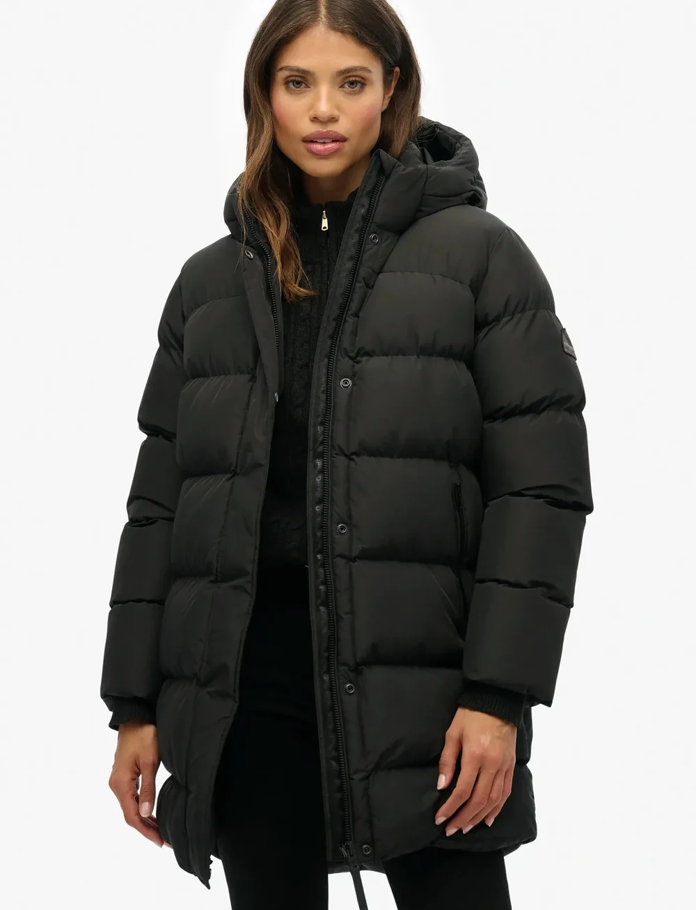 Superdry - HOODED SPORTS PUFFER MID JKT - dunfrakker - black - 0