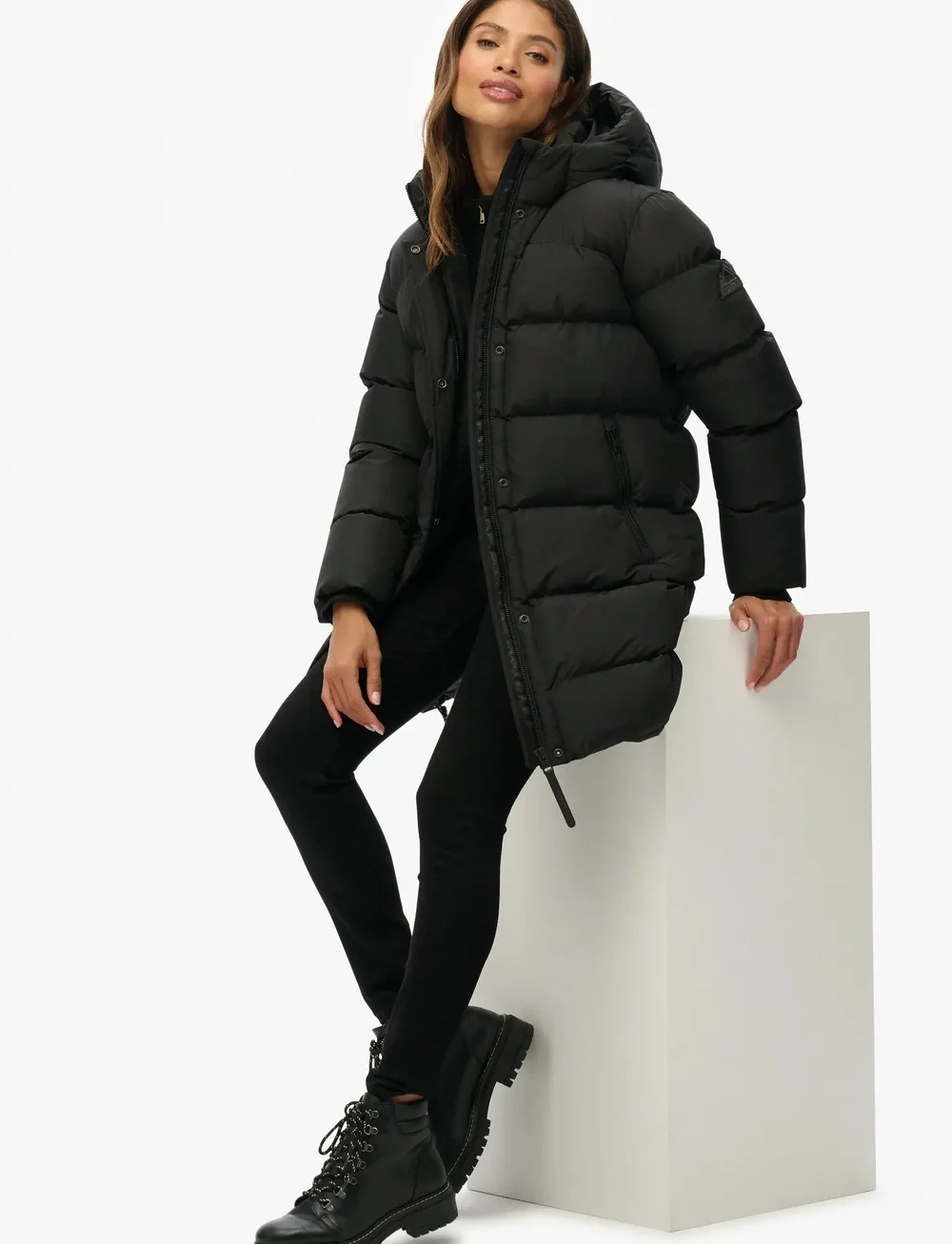 Superdry - HOODED SPORTS PUFFER MID JKT - dunfrakker - black - 4