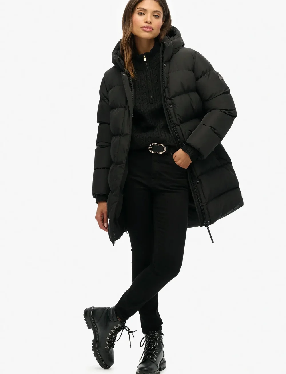 Superdry - HOODED SPORTS PUFFER MID JKT - dunfrakker - black - 5