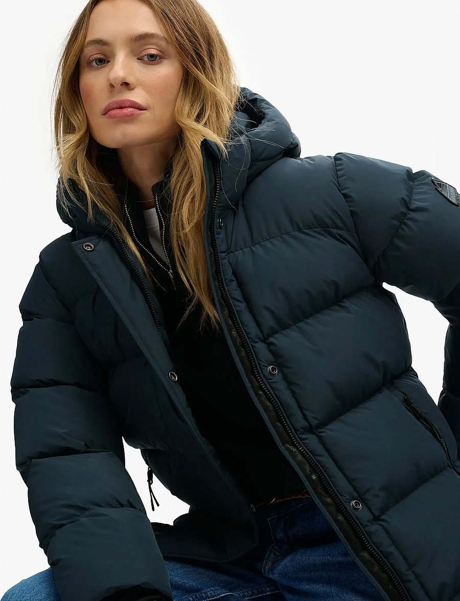 Superdry - HOODED SPORTS PUFFER MID JKT - vinterjakker - blueberry navy - 4