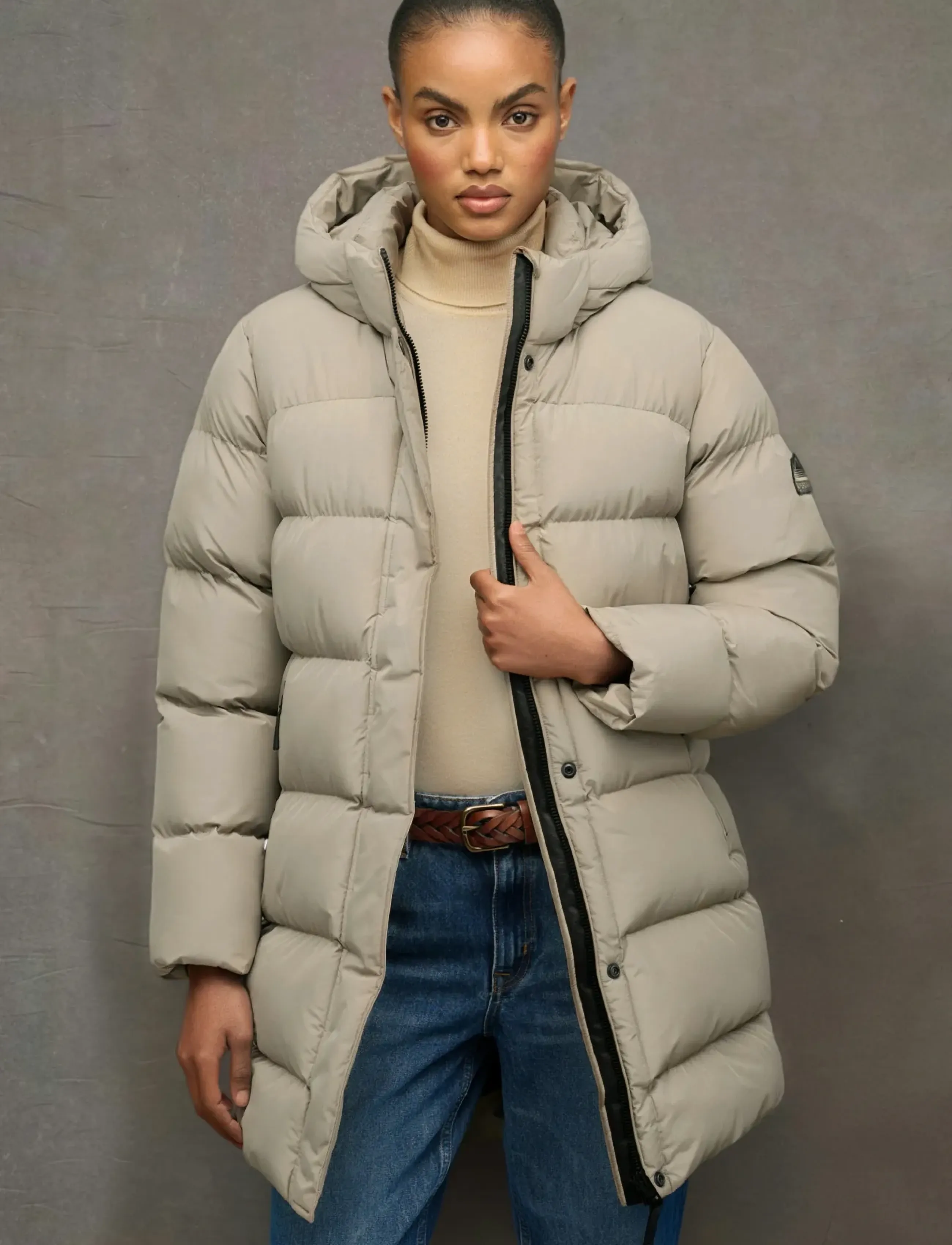 Superdry HOODED SPORTS PUFFER MID JKT - Vinterjakker - WINTER TWIG BEIGE / beige