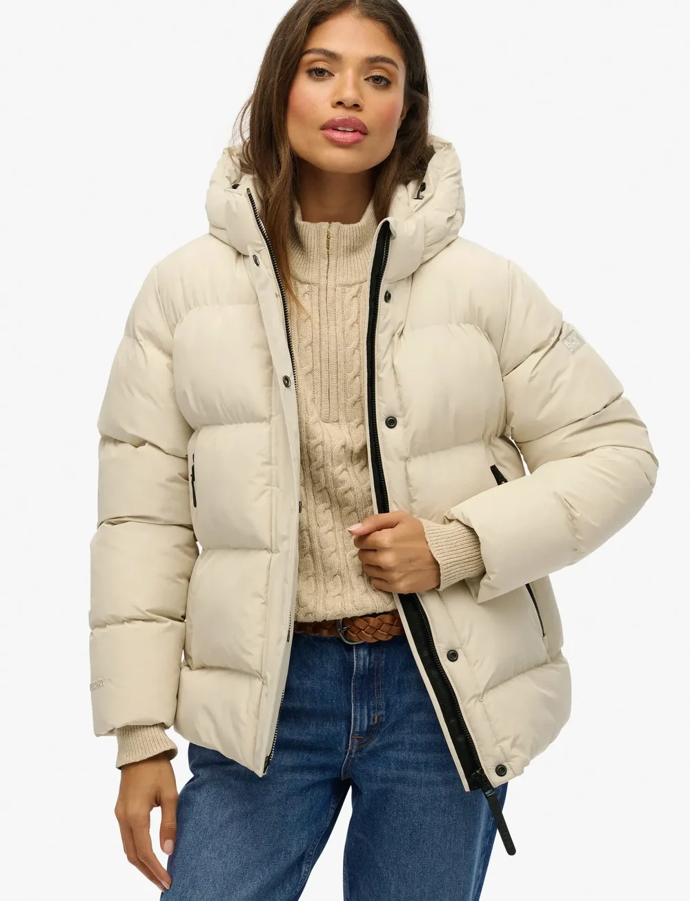 Superdry - HOODED 5 BAFFLE SPORTS PUFFER - dunjakker - oat bran - 0