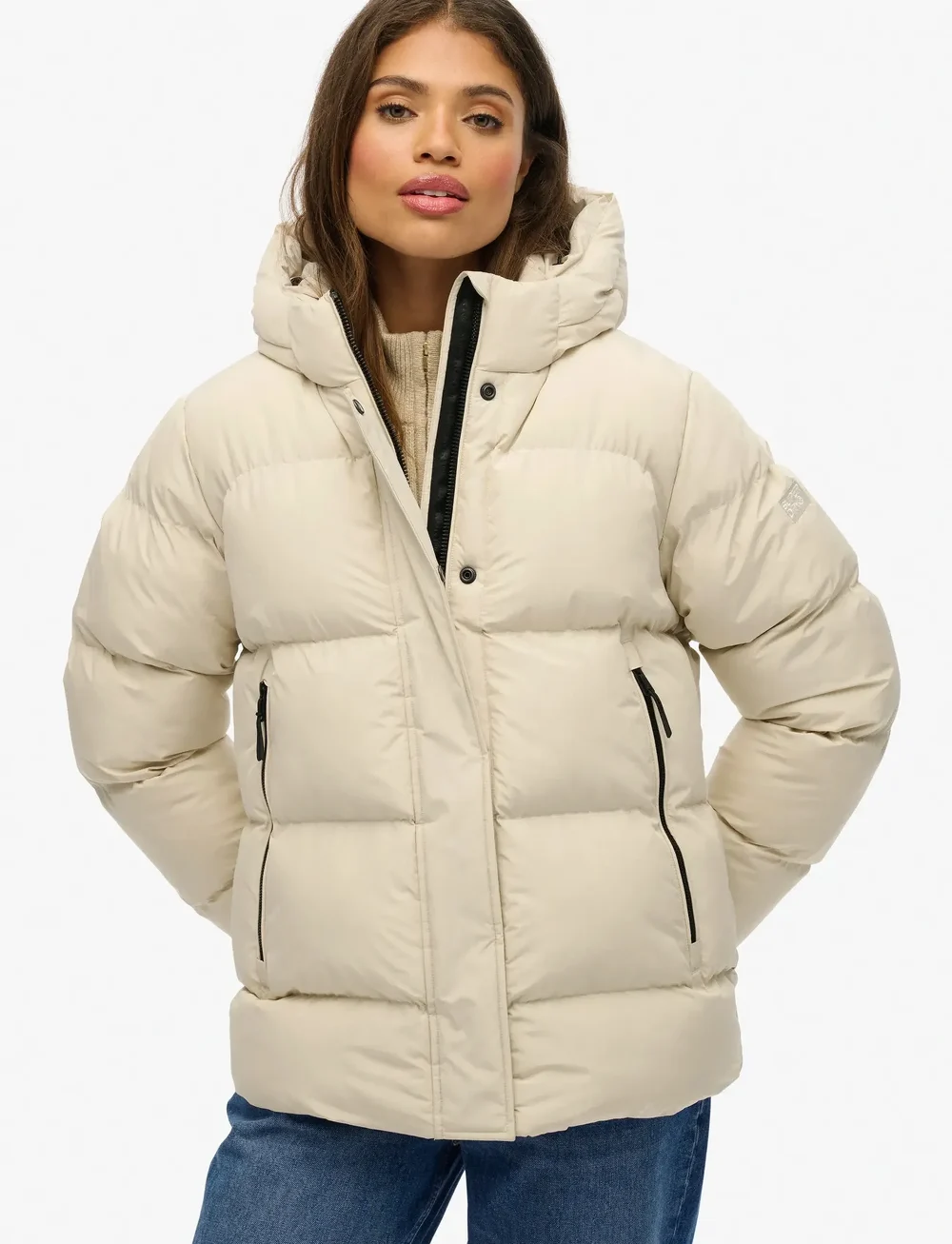 Superdry - HOODED 5 BAFFLE SPORTS PUFFER - dunjakker - oat bran - 3