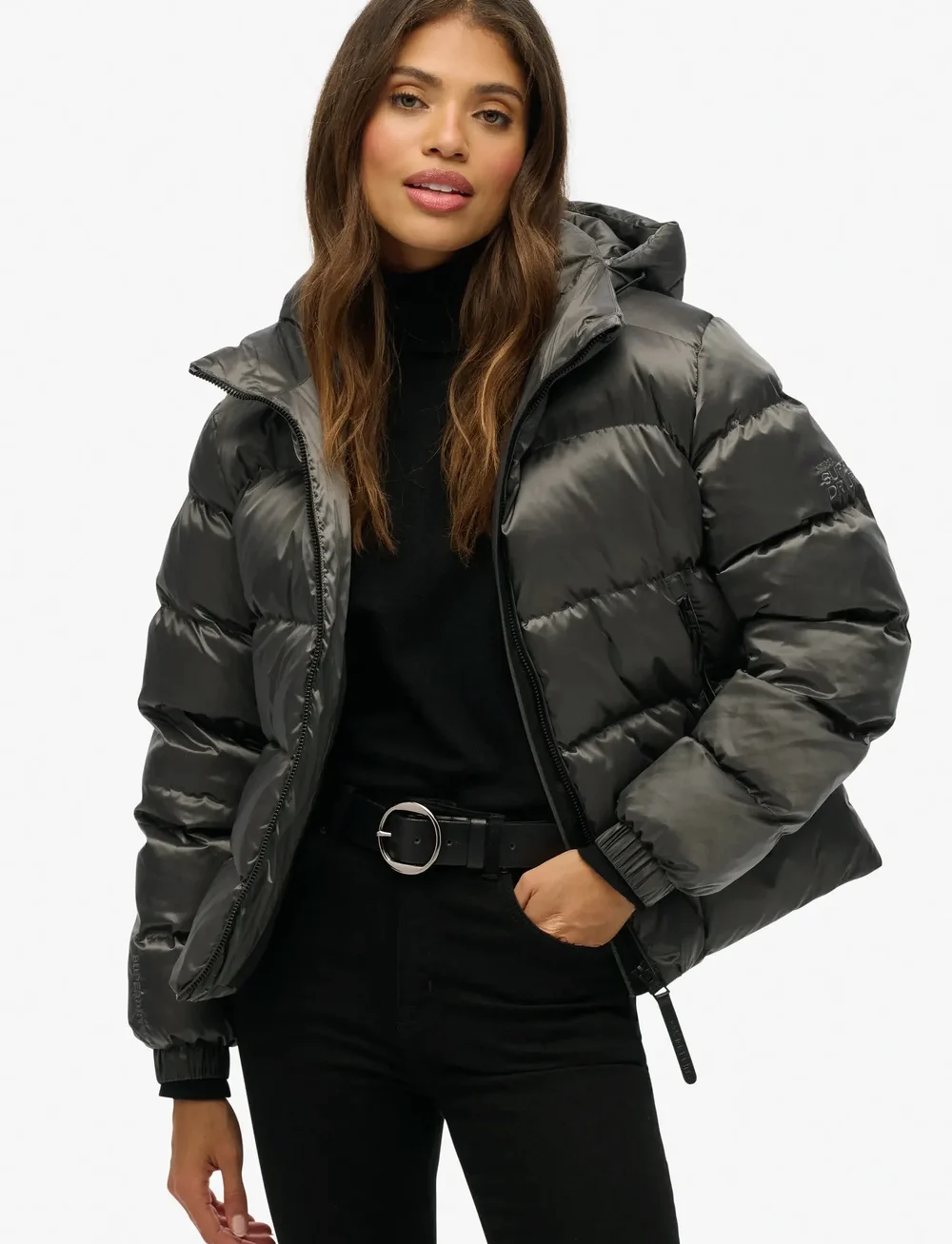 Superdry - HOODED LUXE SPORTS PUFFER - sulejoped ja voodriga joped - black sheen - 0