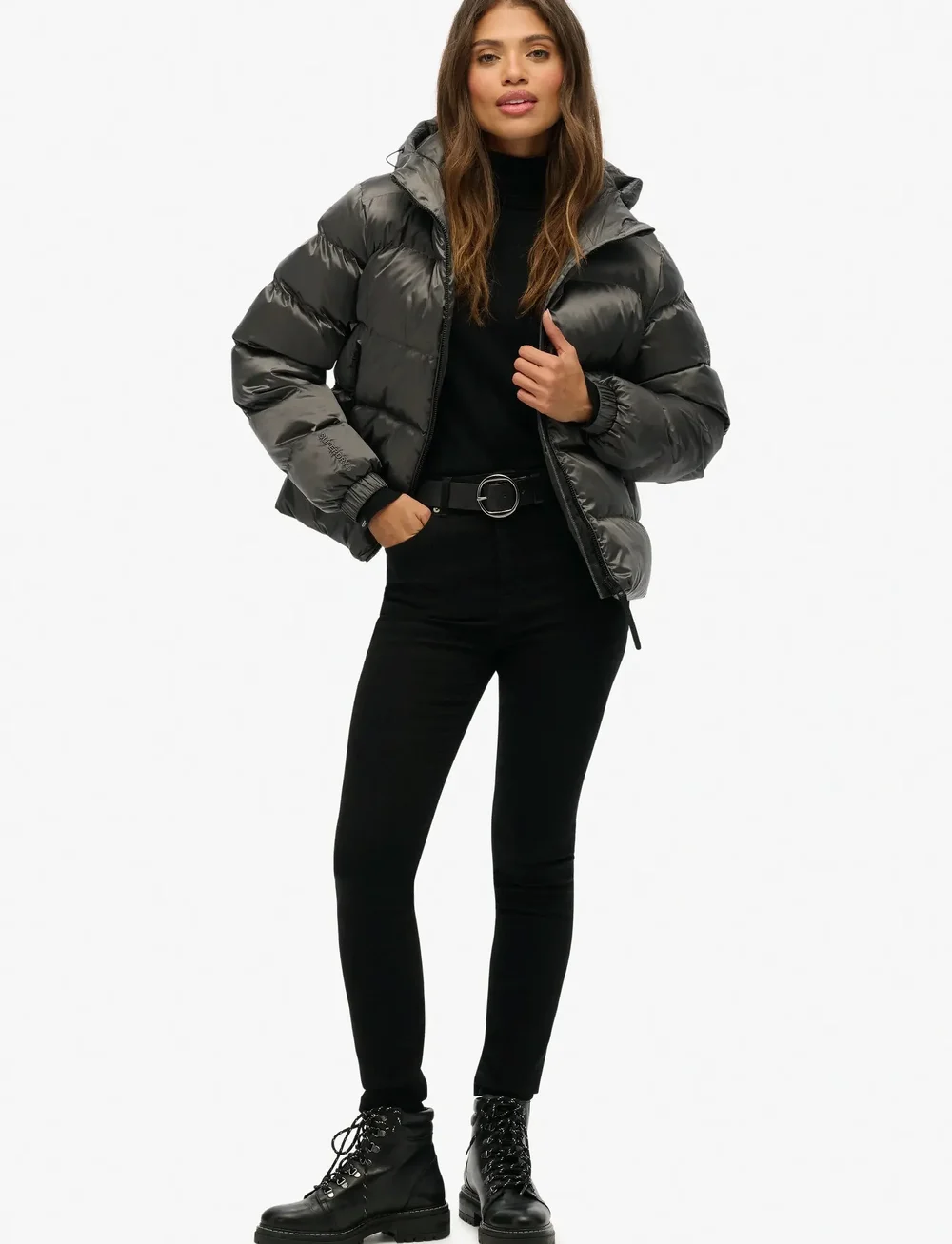 Superdry - HOODED LUXE SPORTS PUFFER - sulejoped ja voodriga joped - black sheen - 5