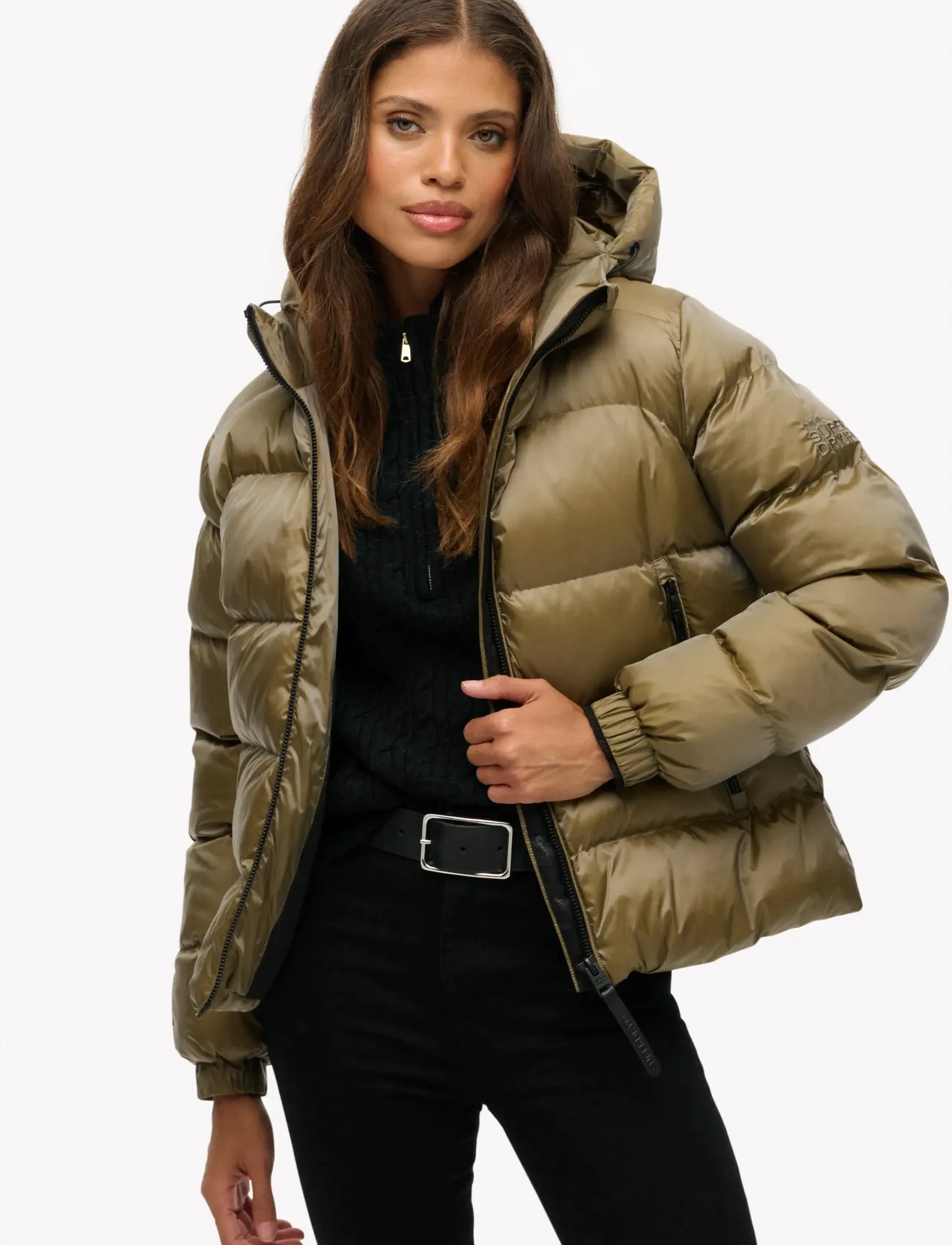 Superdry Hooded Luxe Sports Puffer, L, Brown, Jakker > Vatteret Jakke, Dame