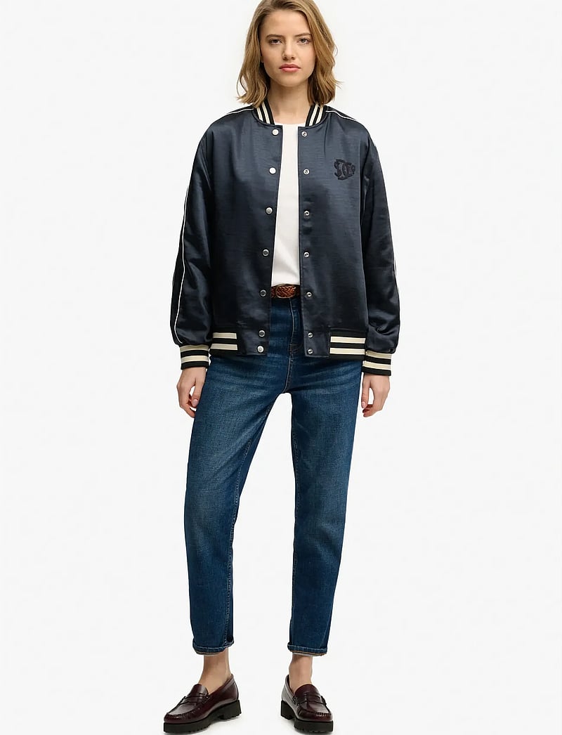 Superdry - VARSITY SATIN BOMBER JACKET - tunna jackor - eclipse navy - 0