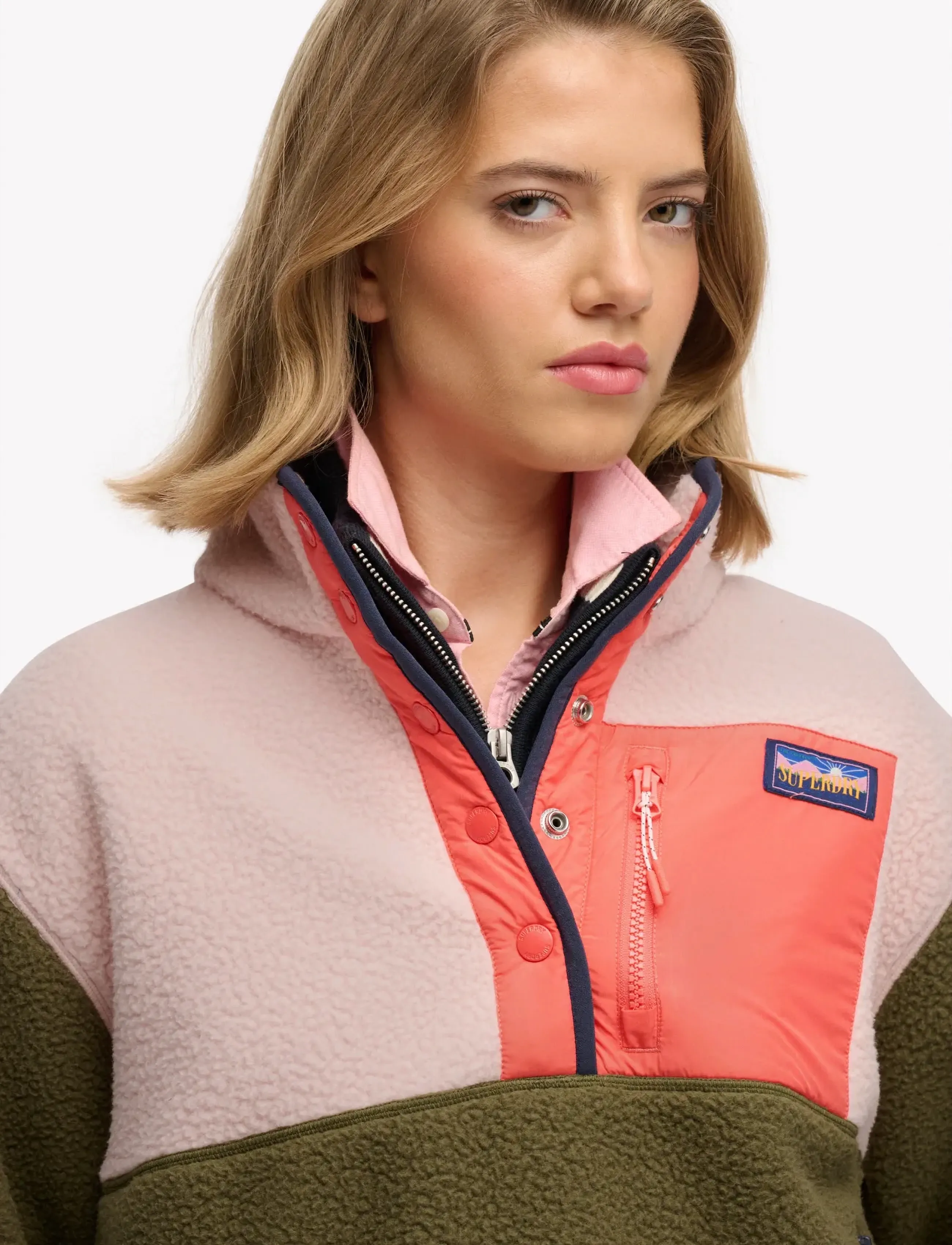 Superdry - COLOUR BLOCK FLEECE PULL OVER - kapuutsiga dressipluusid - shooting olive - 2