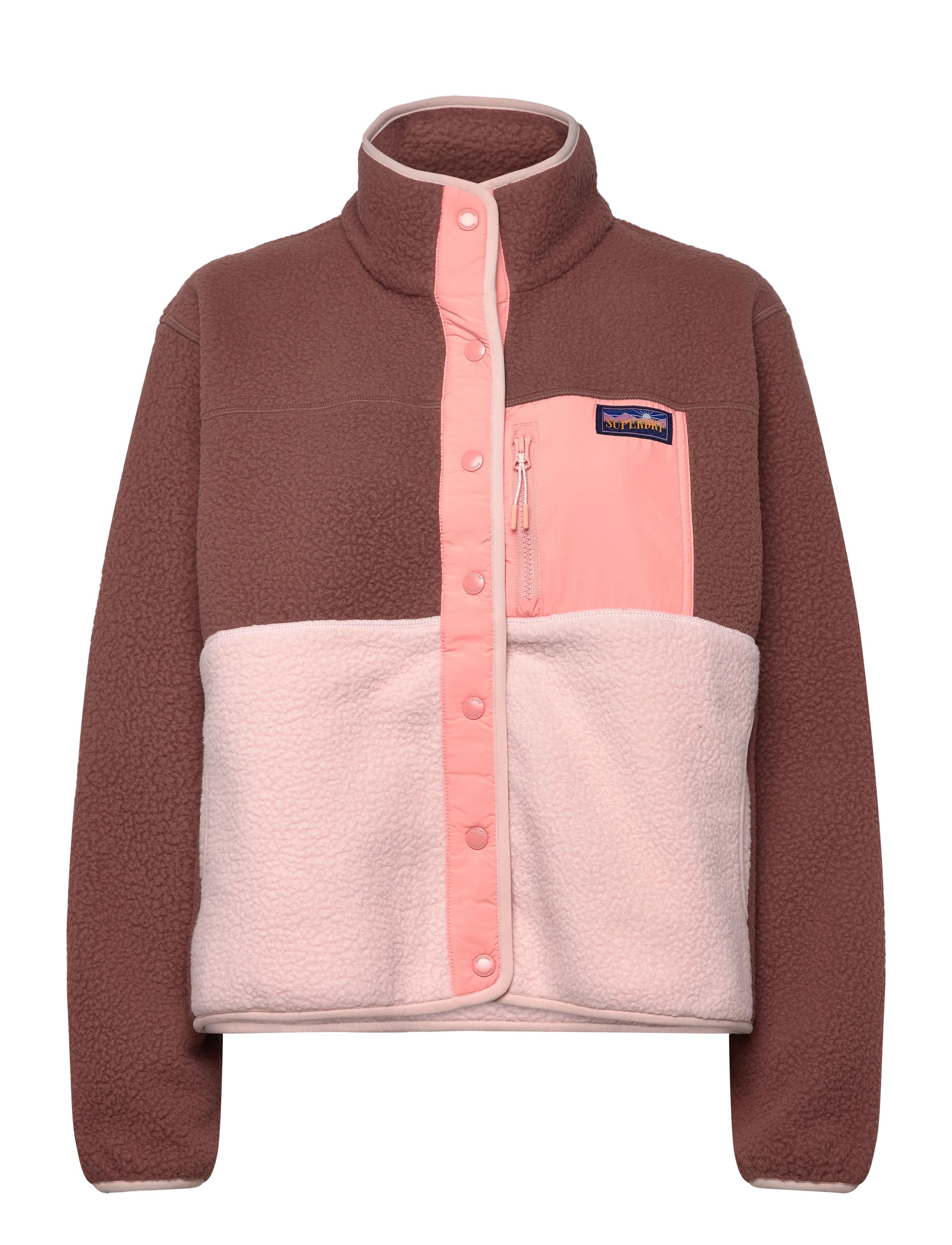 Superdry COLOUR BLOCK FLEECE JACKET - Vis alt - NUTMEG SPICE BROWN / pink/rose