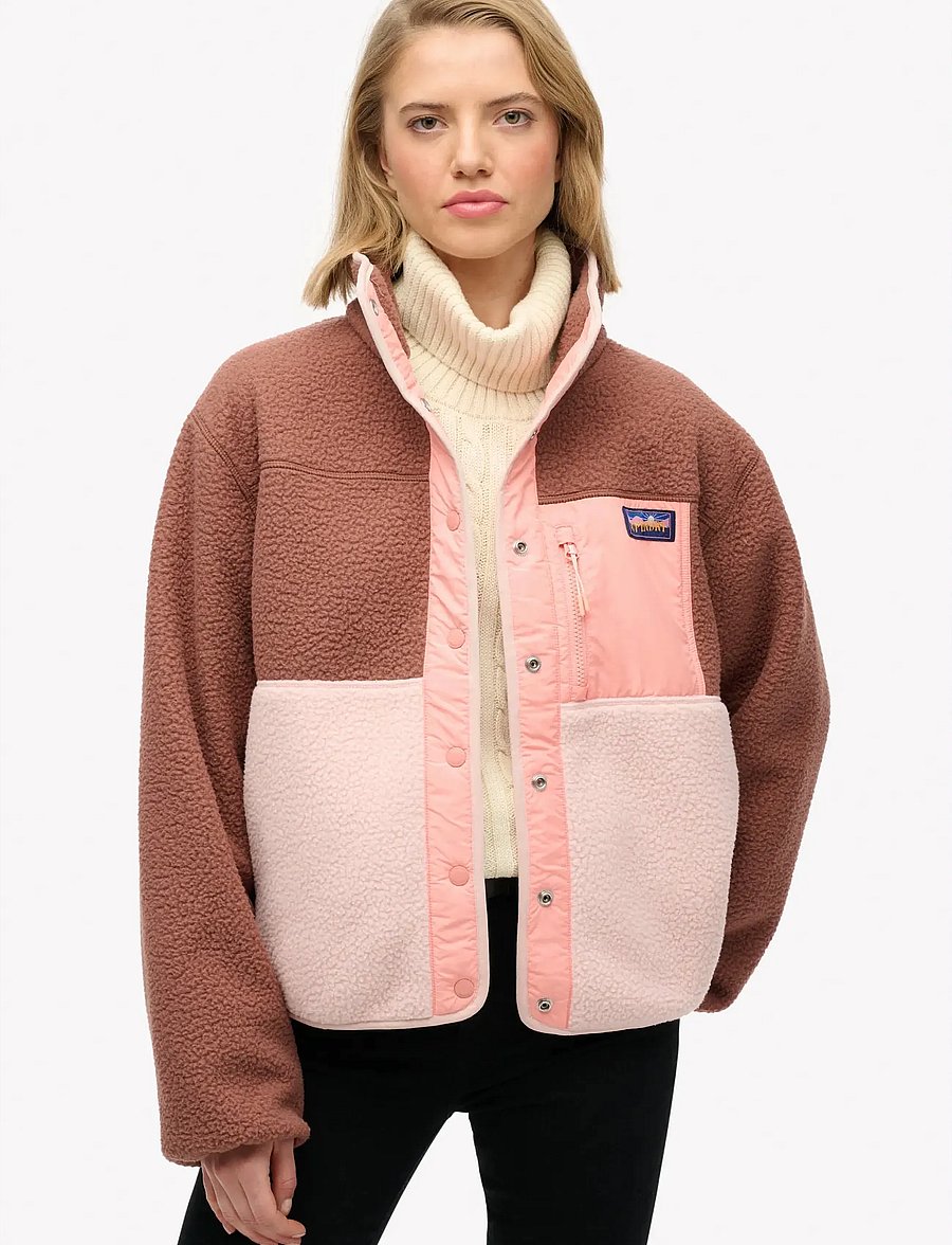 Superdry - COLOUR BLOCK FLEECE JACKET - Överdelar - nutmeg spice brown - 0