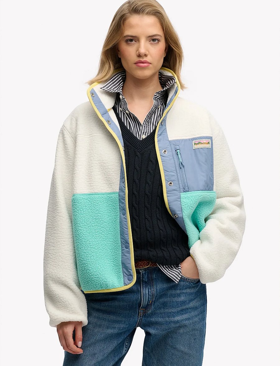 Superdry - COLOUR BLOCK FLEECE JACKET - tops - off white - 0