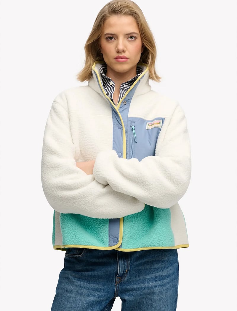 Superdry - COLOUR BLOCK FLEECE JACKET - alussärgid - off white - 2