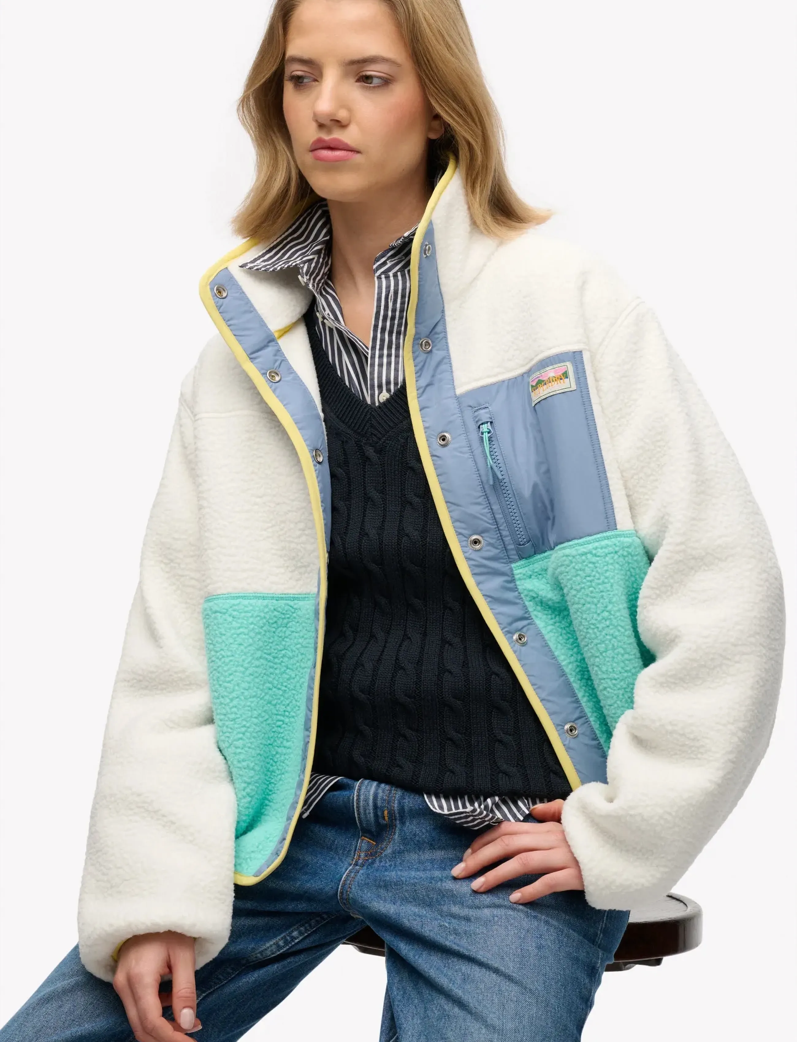 Superdry - COLOUR BLOCK FLEECE JACKET - hættetrøjer - off white - 3