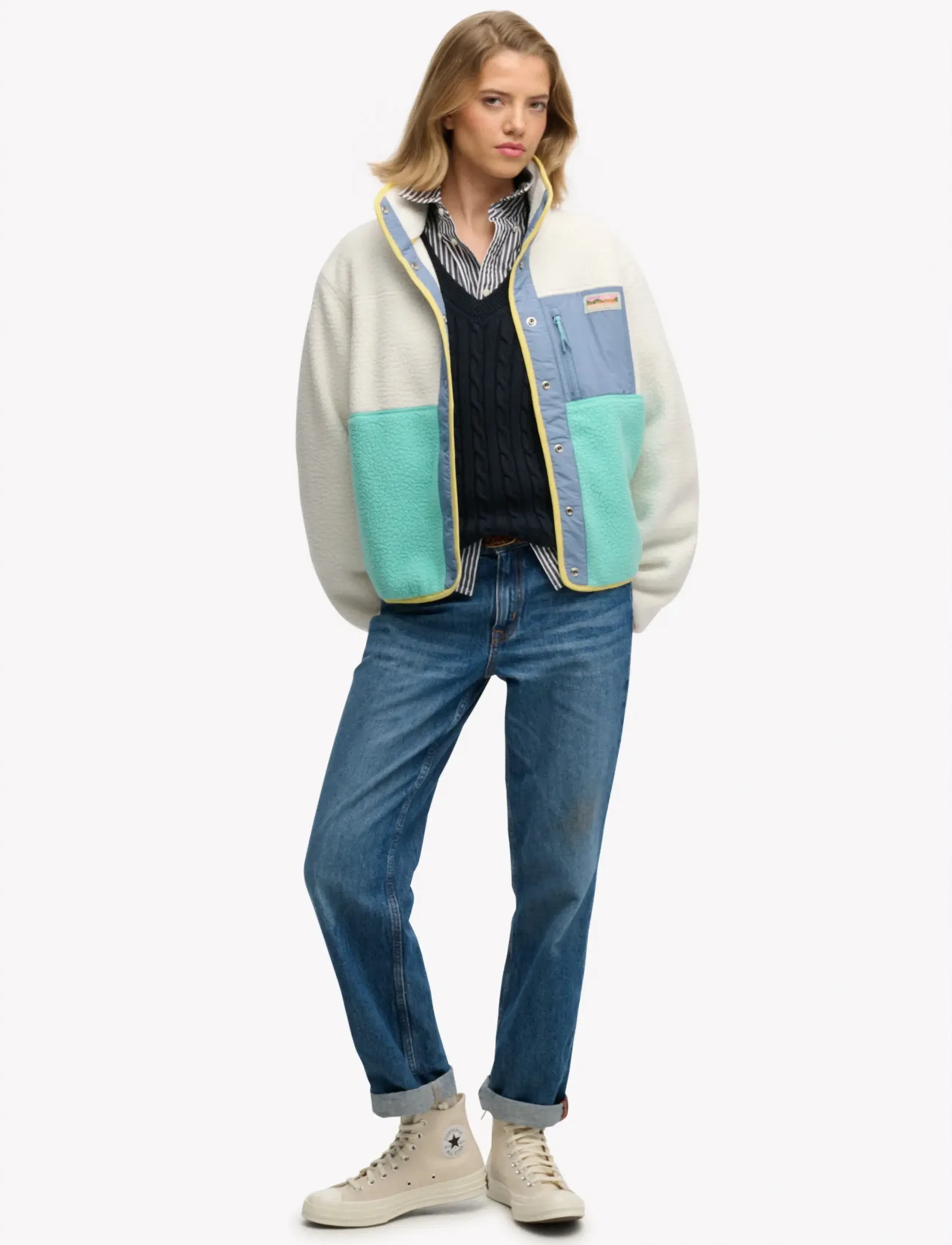 Superdry - COLOUR BLOCK FLEECE JACKET - hættetrøjer - off white - 4