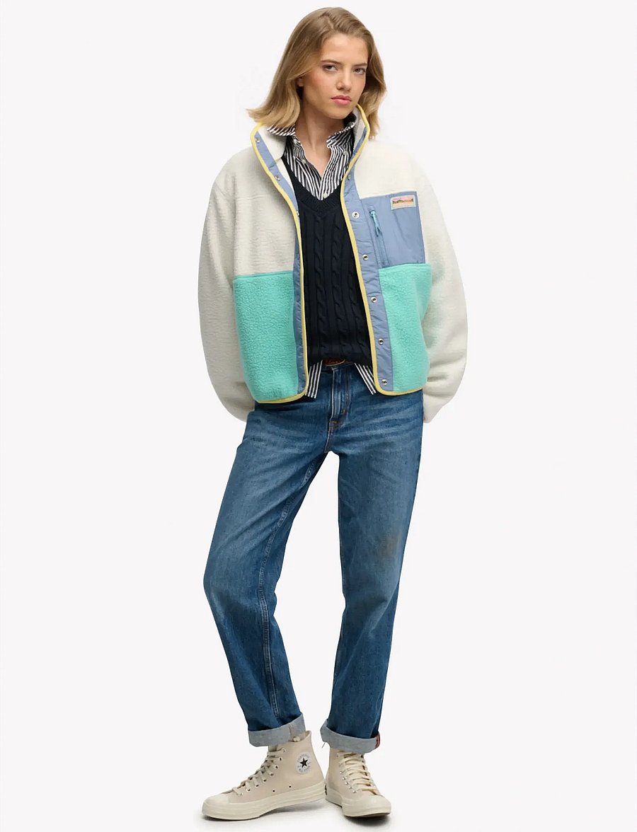 Superdry - COLOUR BLOCK FLEECE JACKET - tops - off white - 4