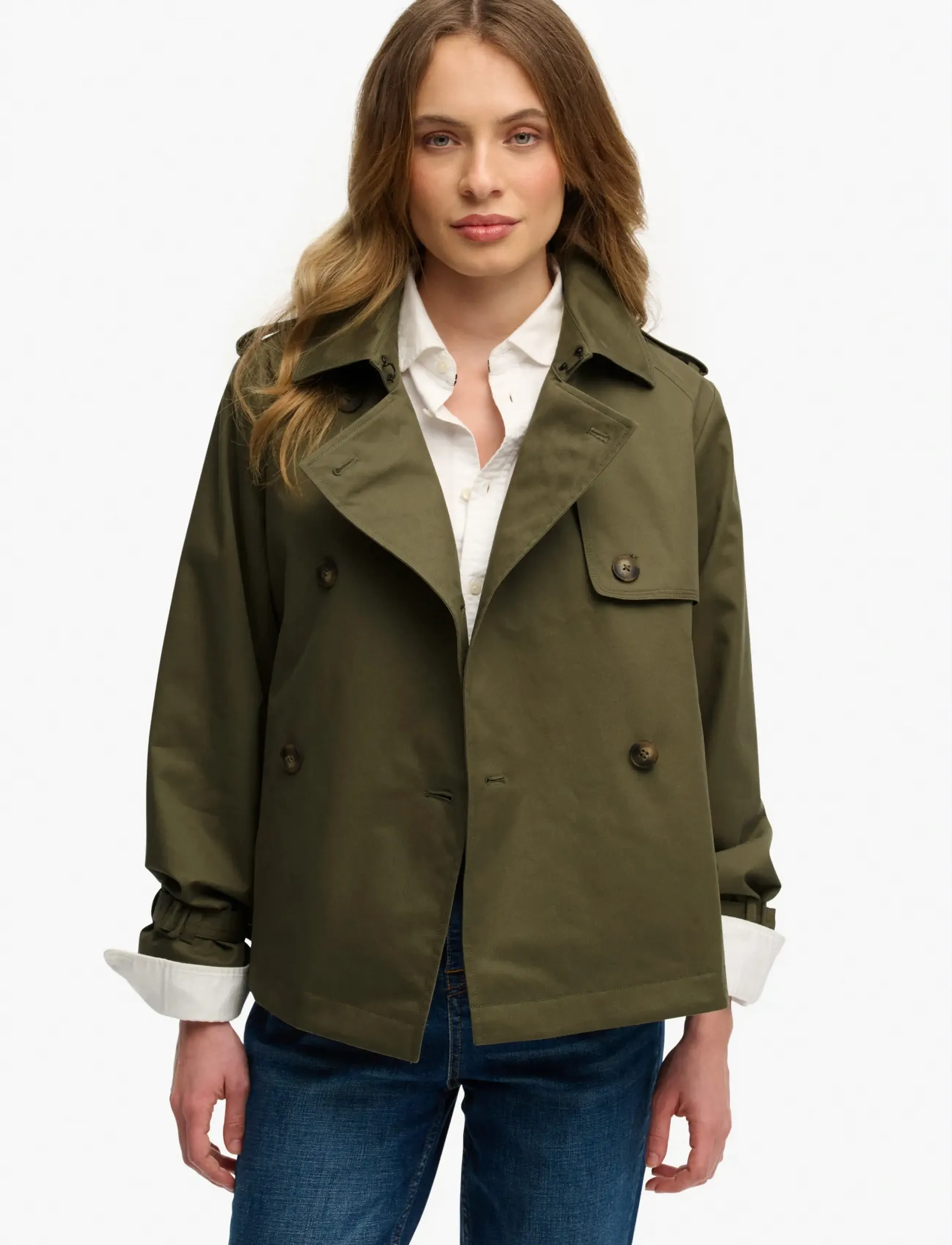Superdry SHORT TRENCH COAT - Vårkappor - DUSTY OLIVE GREEN / khaki/green