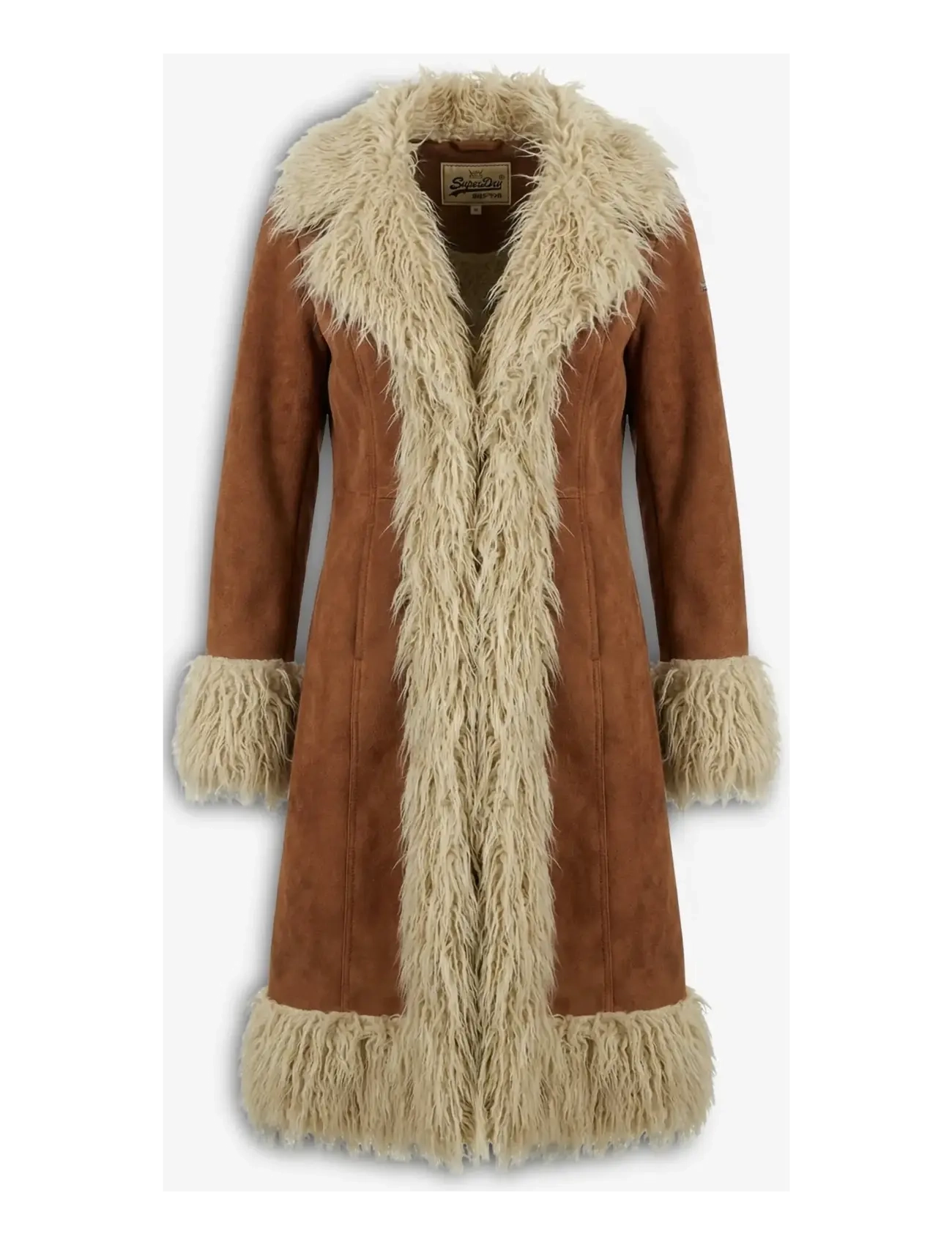 Superdry LONG AFGHAN COAT - Mēteļi ar polsterējumu - RUSTIC CHESTNUT BROWN / brown