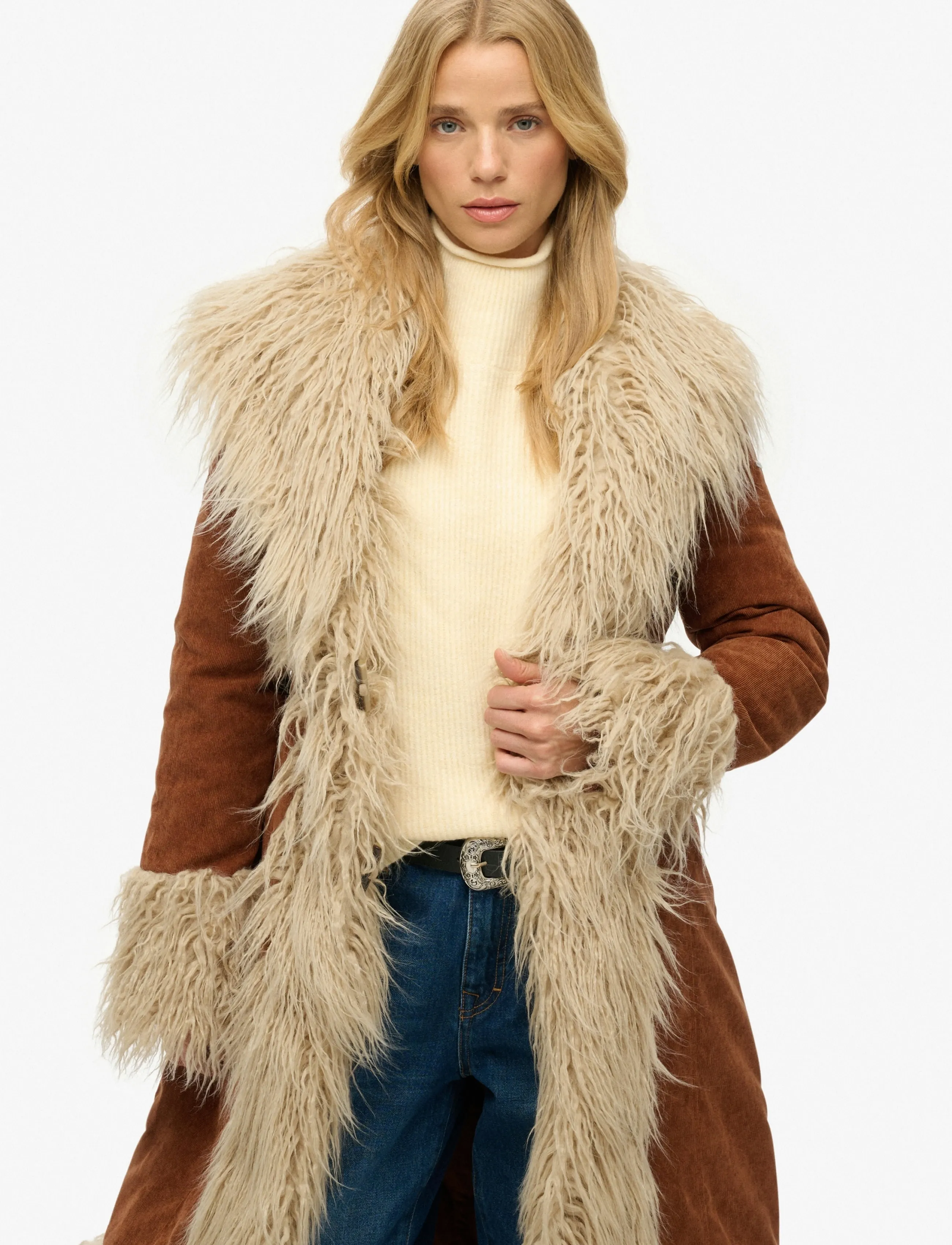 Superdry LONG AFGHAN COAT - Coats - RUSTIC CHESTNUT BROWN / brown