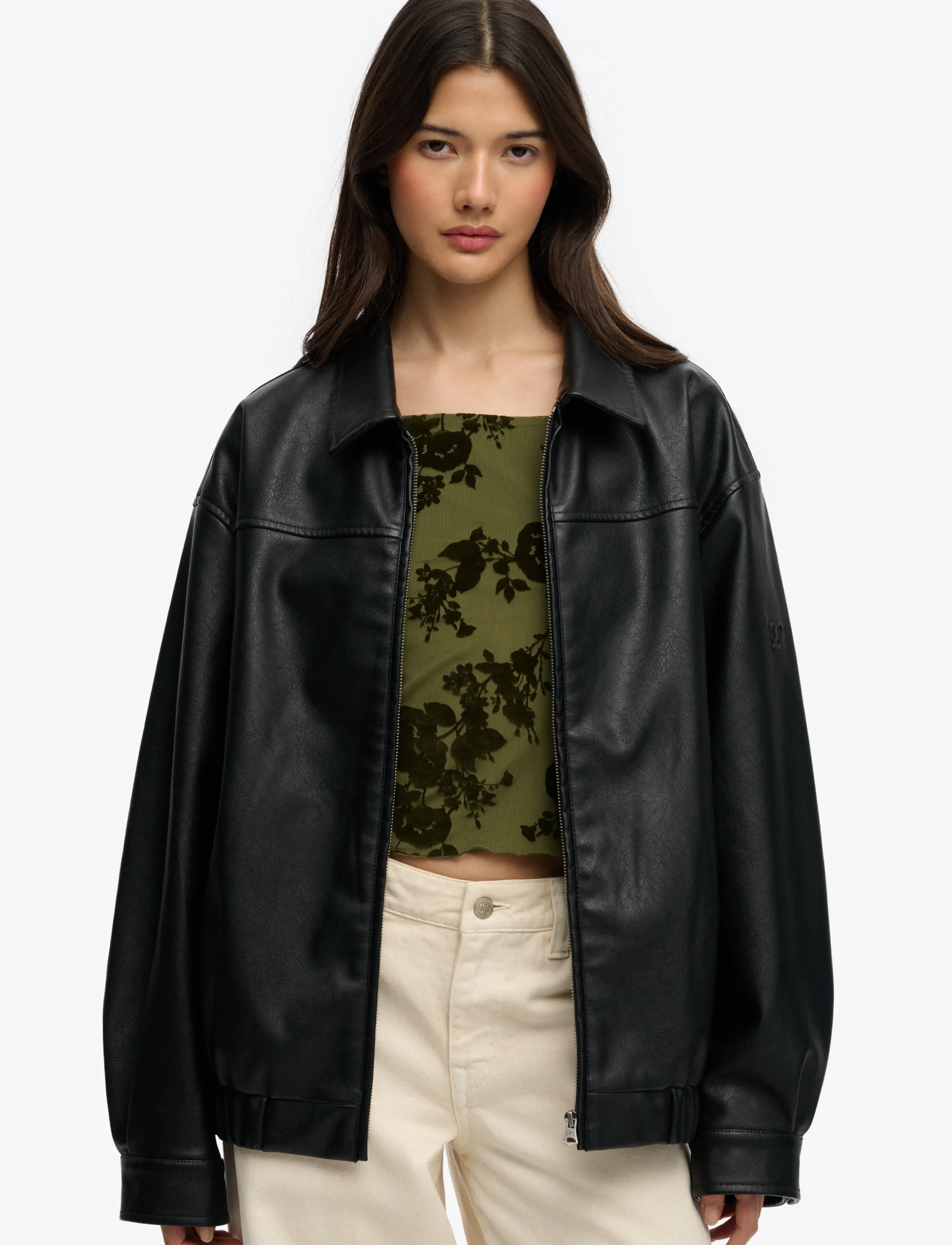 Superdry Collared Oversized Bomber, Damen, Kragen Oversized Bomberjacke, Schwarz, Gr.14
