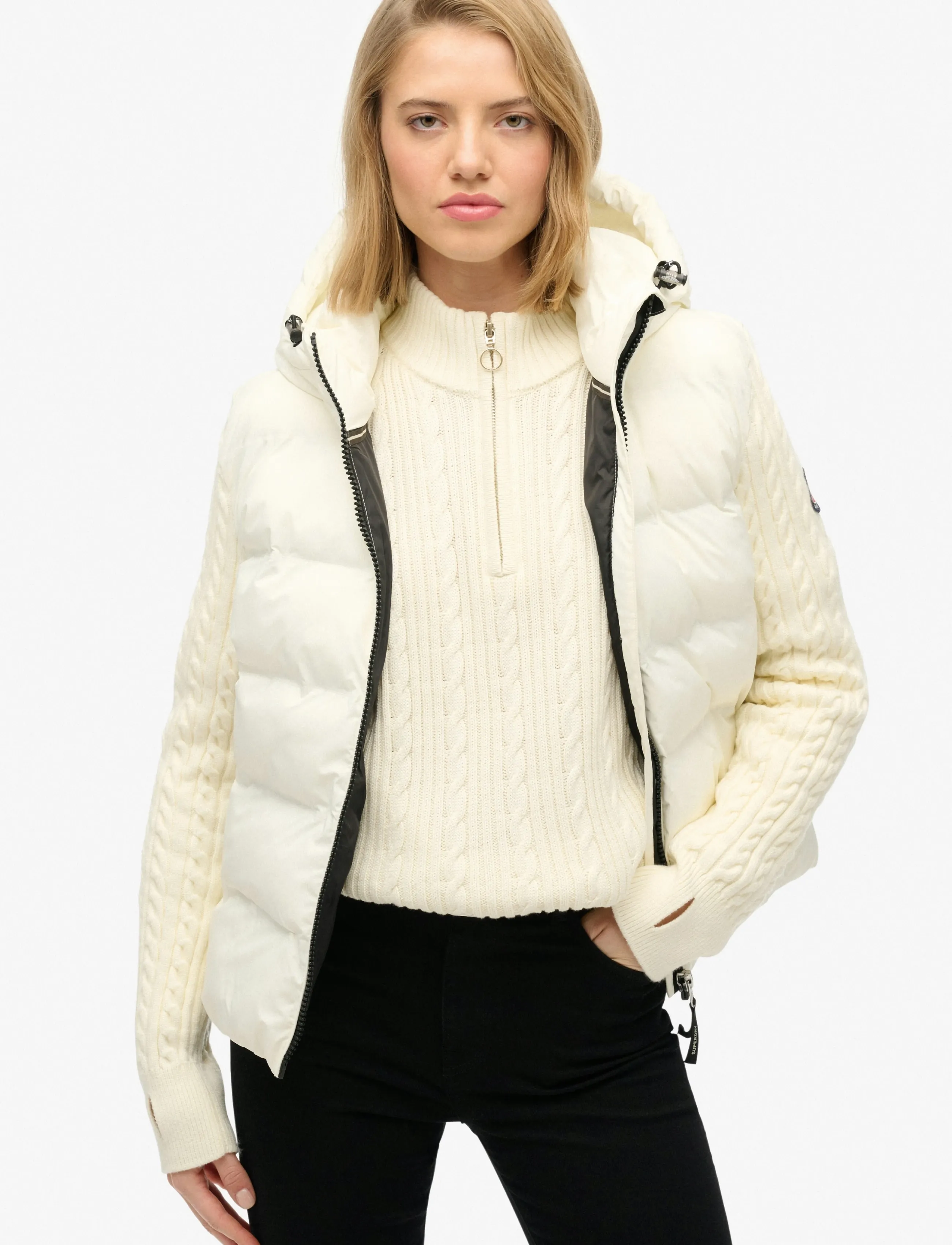 Superdry - CABLE KNIT SLEEVE HYBRID - off white - 0