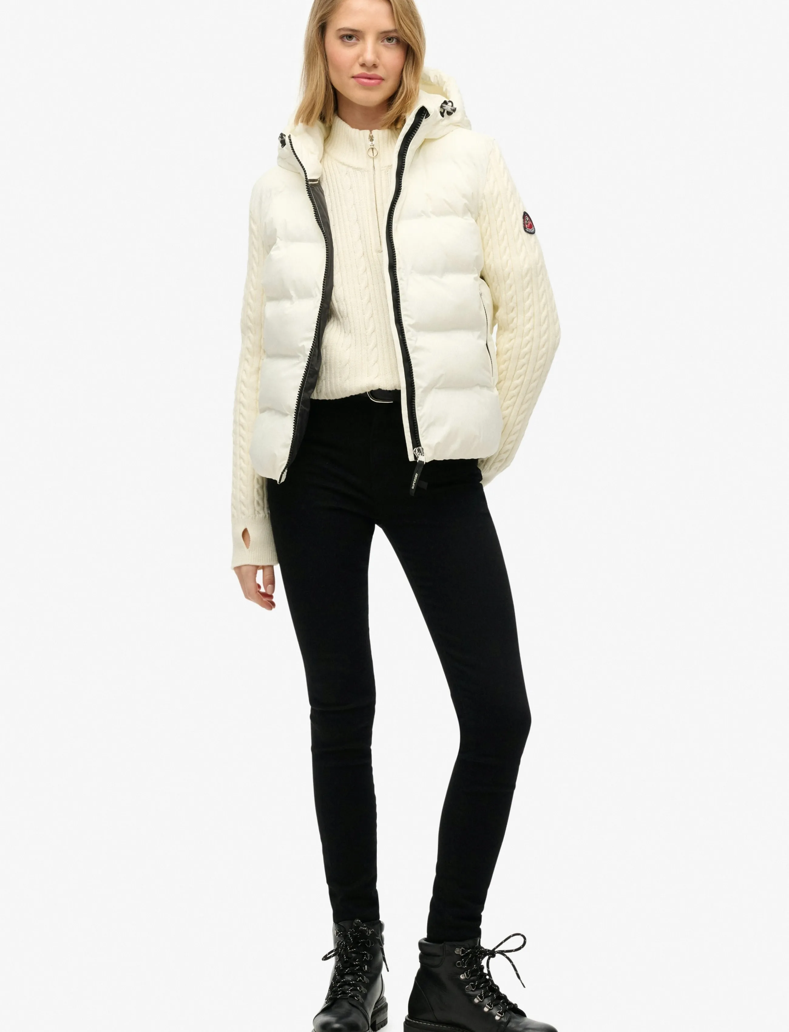 Superdry Cable Knit Sleeve Hybrid stickade tröjor dam – bild 6